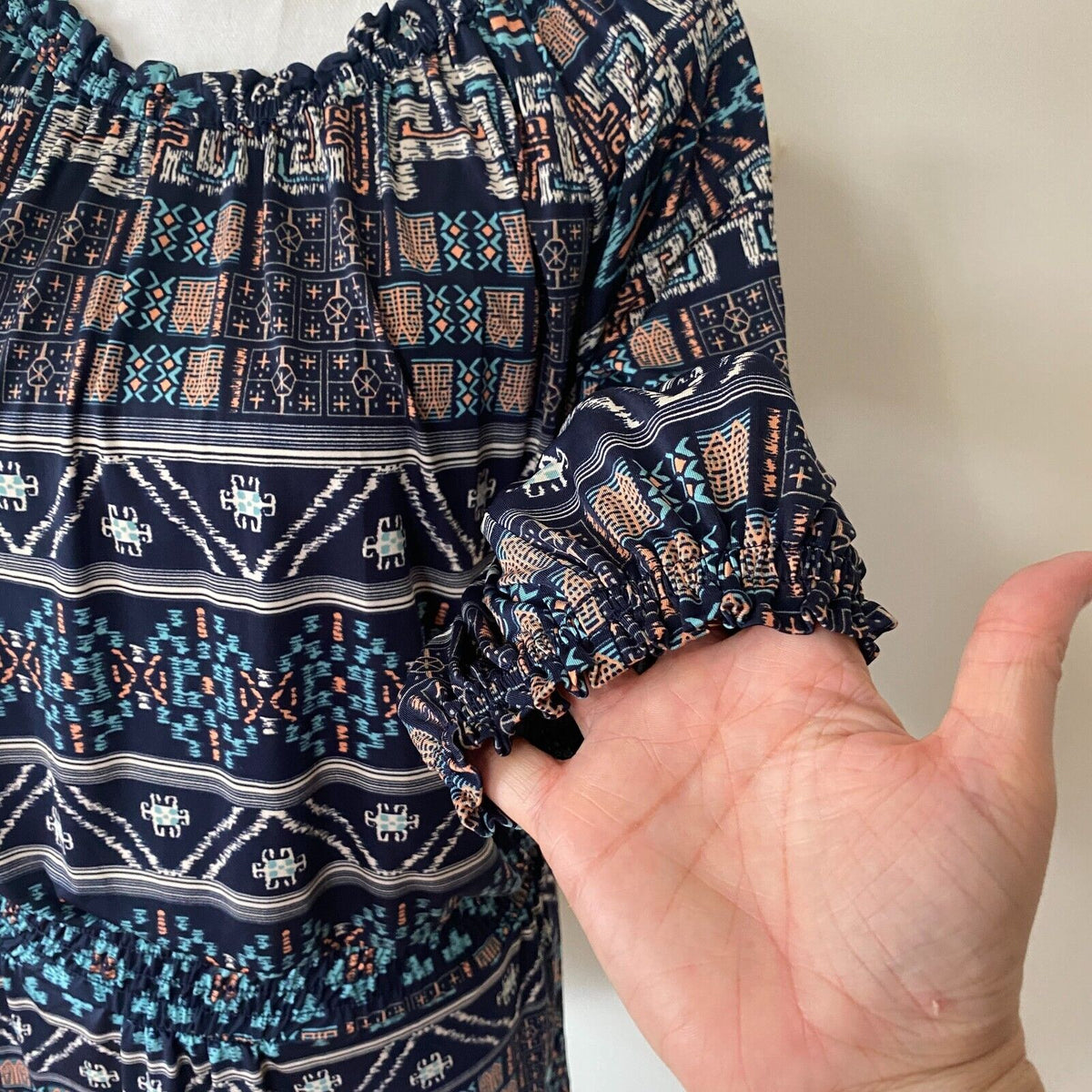 Revolve Misa Los Angeles Poppy Off Shoulder Aztec Navy Midnight Desert Dress SM