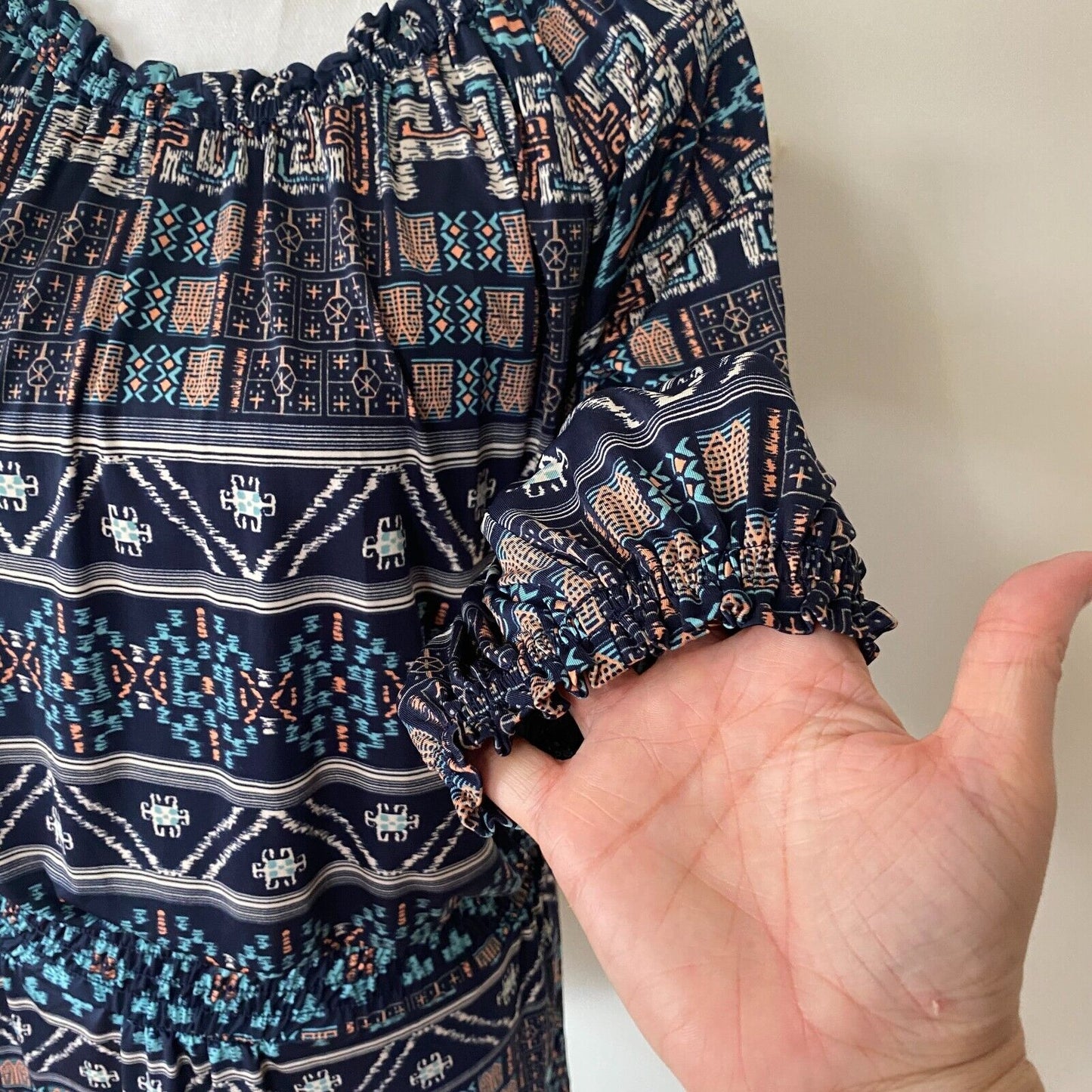 Revolve Misa Los Angeles Poppy Off Shoulder Aztec Navy Midnight Desert Dress SM