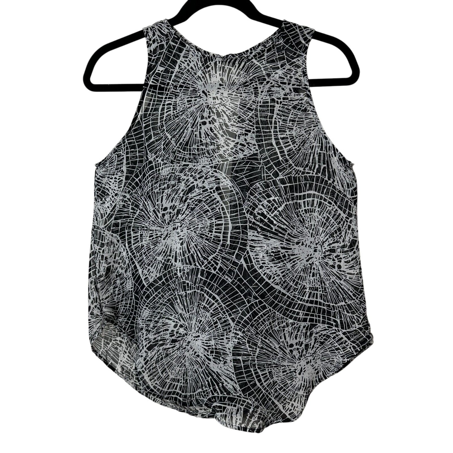 Ovi Black & White Wood Circle Design Keyhole Draped Back Sleeveless Blouse Small