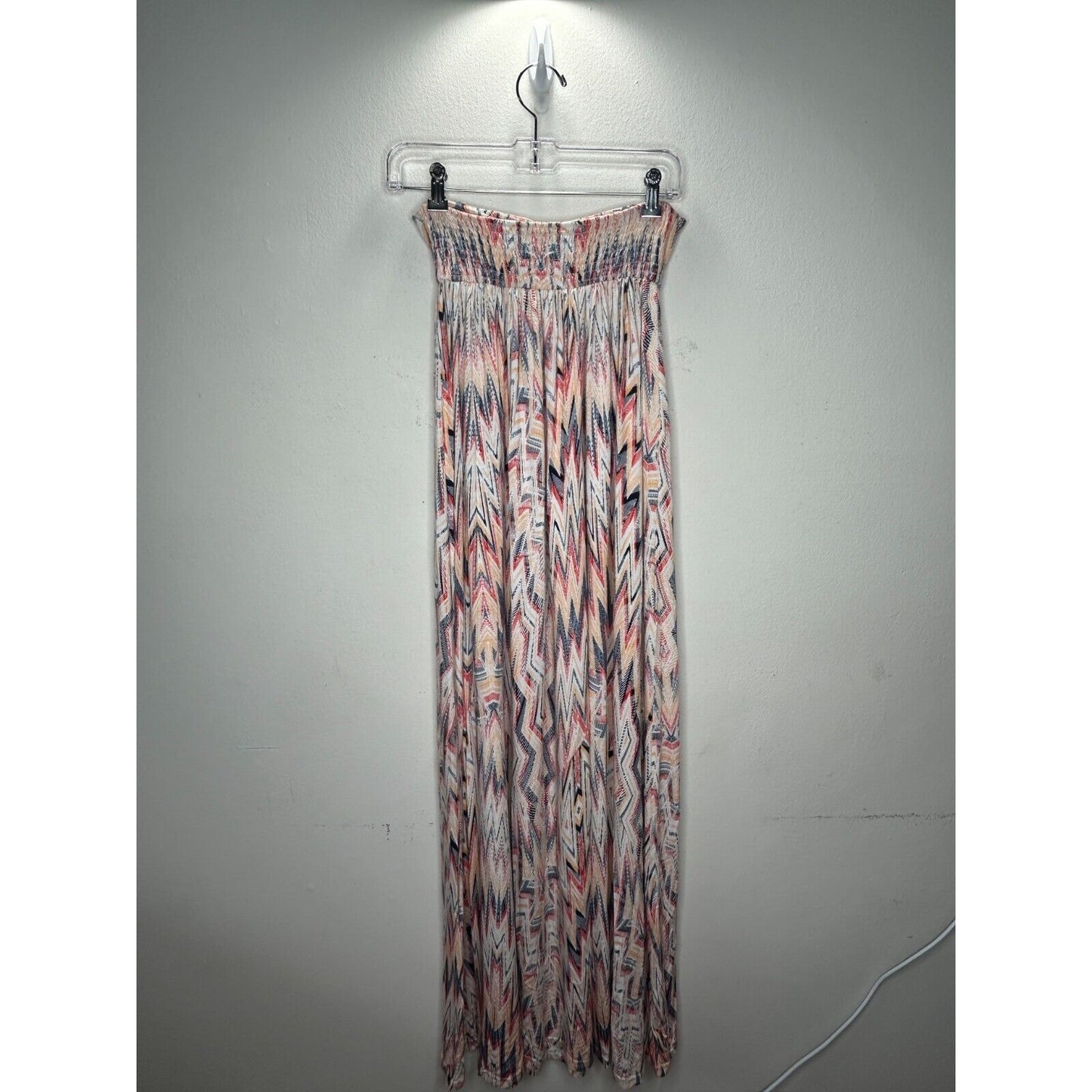 Ella Moss Xander Bandeau Style Pleated White Blue Red Aztec Print Maxi Dress SM