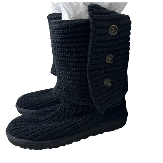 Ugg Black Cardy Classic Knitted Sweater Tall Foldover Button Boot 7