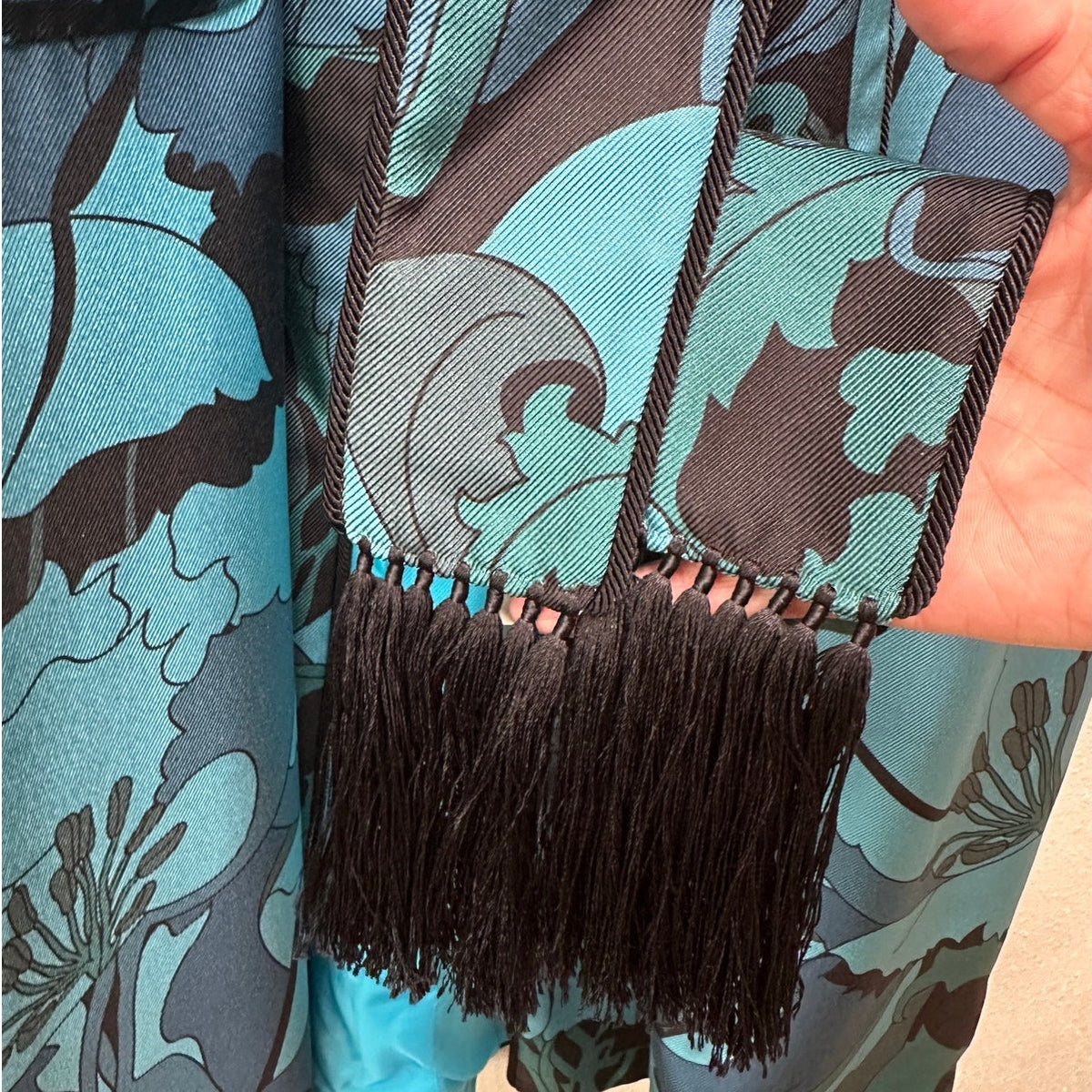 Tom Ford Floral Silk Twill Robe Blue/Teal Men’s M Tassel Belt