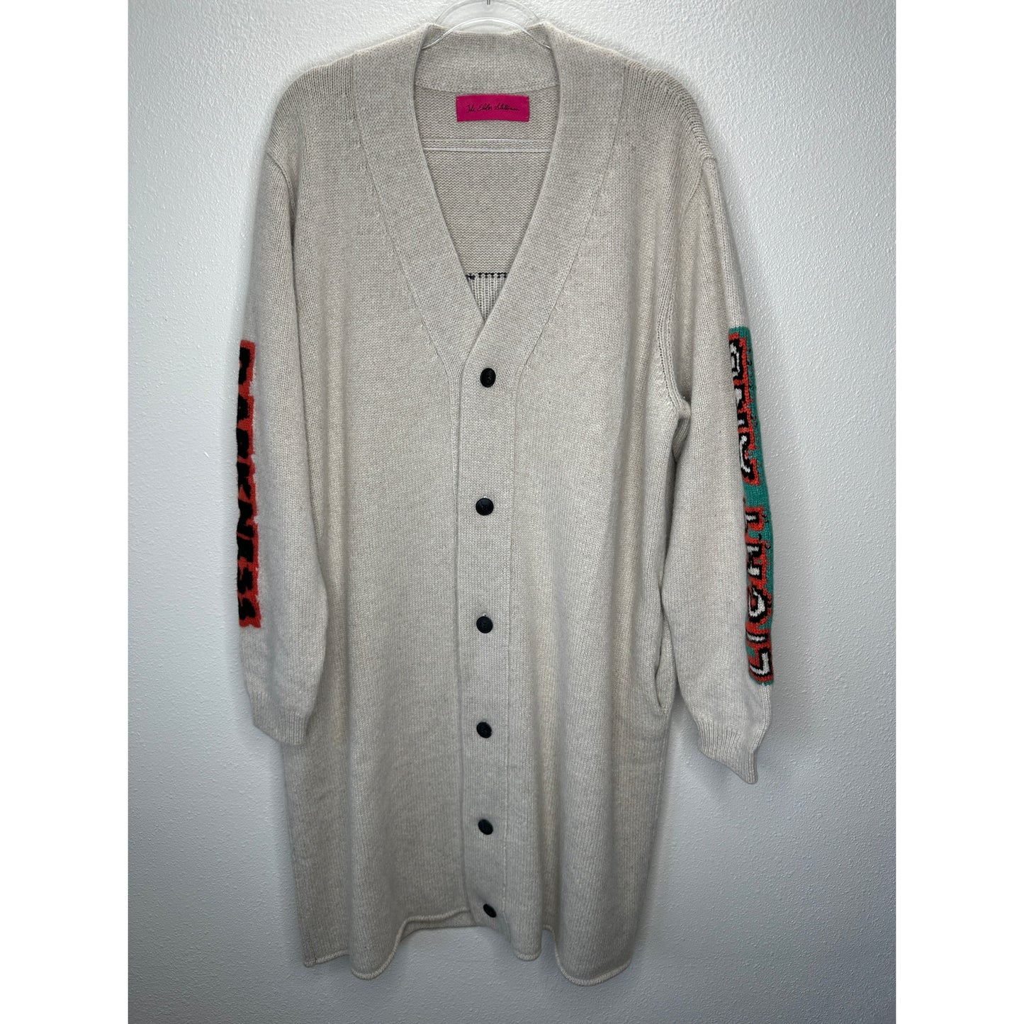The Elder Statesman Tan Intarsia Long Line Cashmere Cardigan L