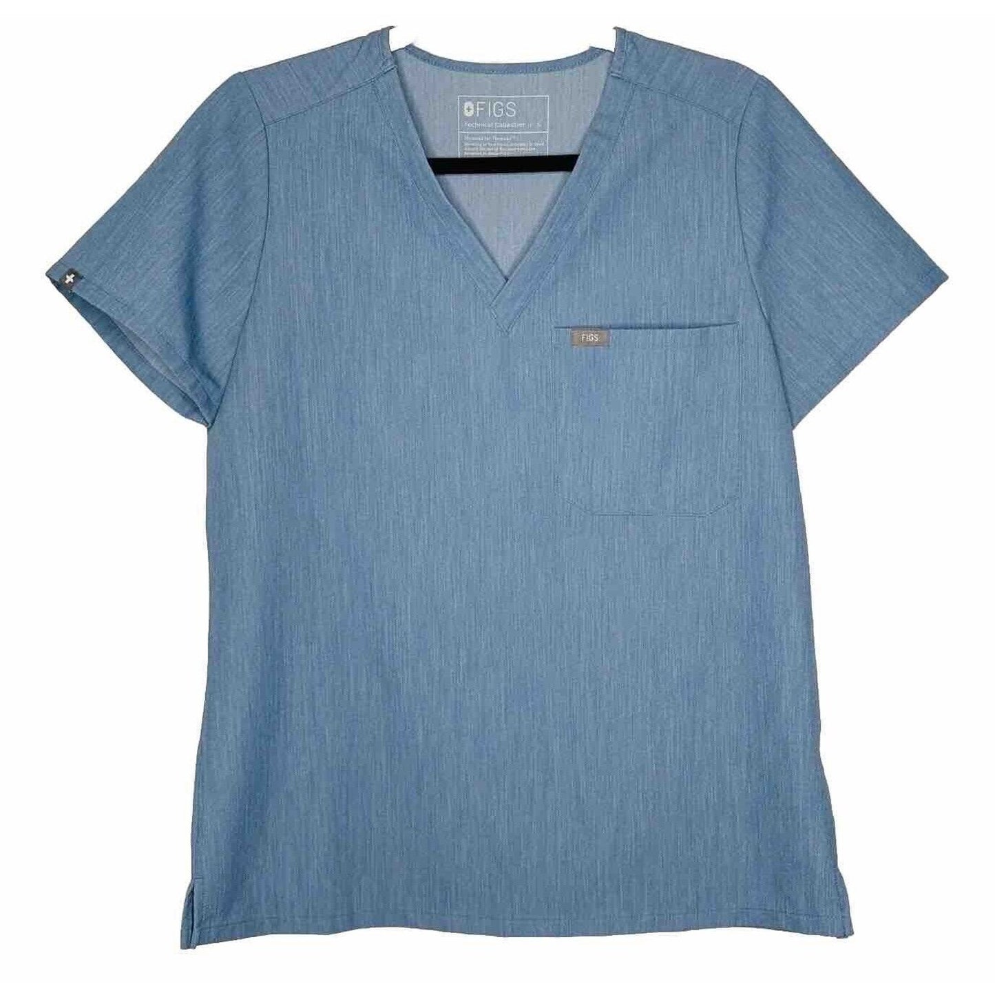 Figs Denim Blue Catarina VNeck Split Hem Short Sleeve Top S