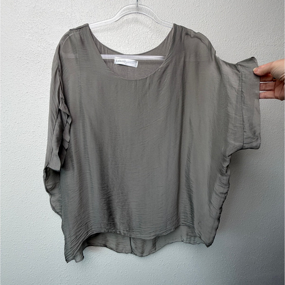 Kahili Taupe Martina Silk Top Sheer Chiffon Overlay Blouse O/S