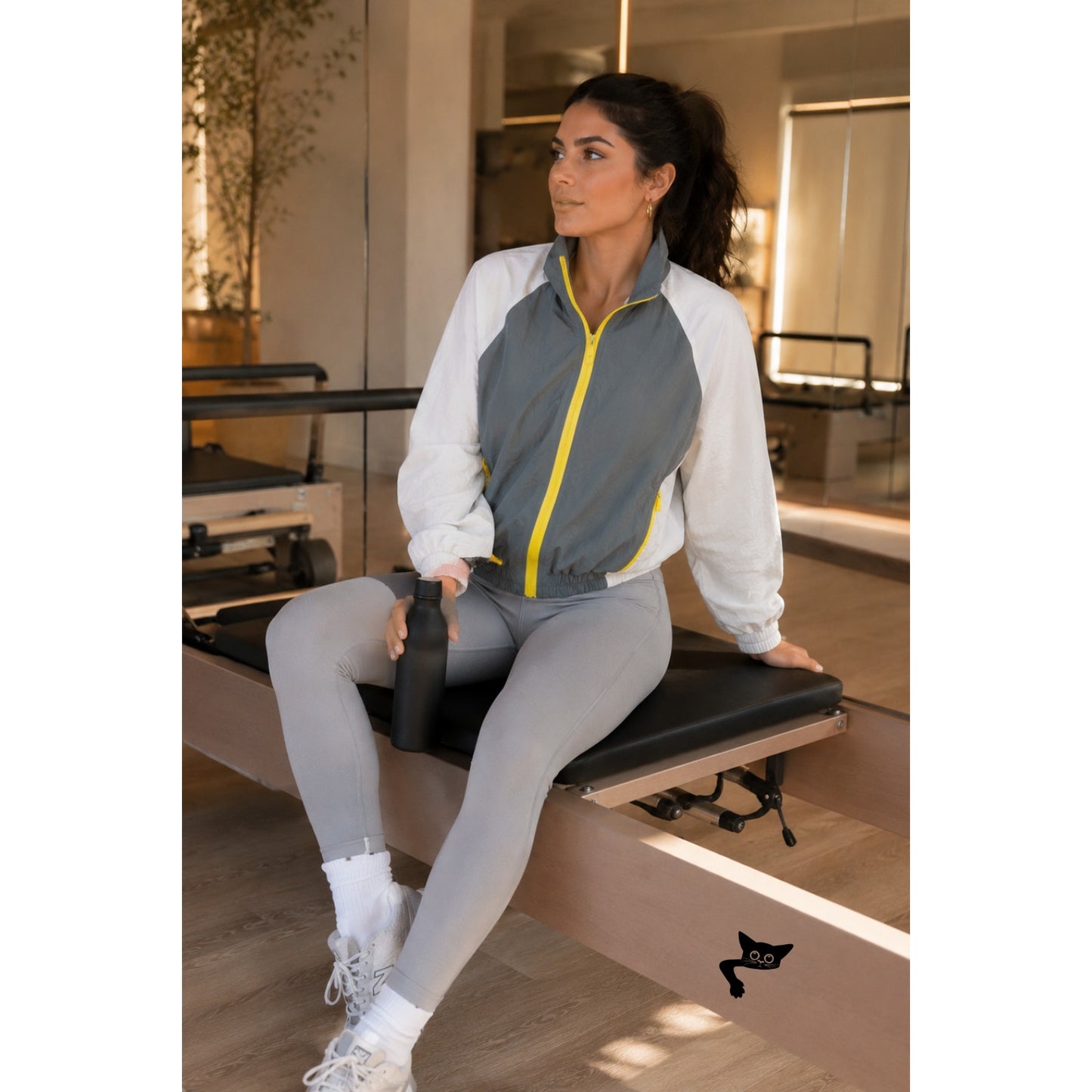 Fabletics Alayia Color Block Windbreaker Jacket Gray White Yellow Size S