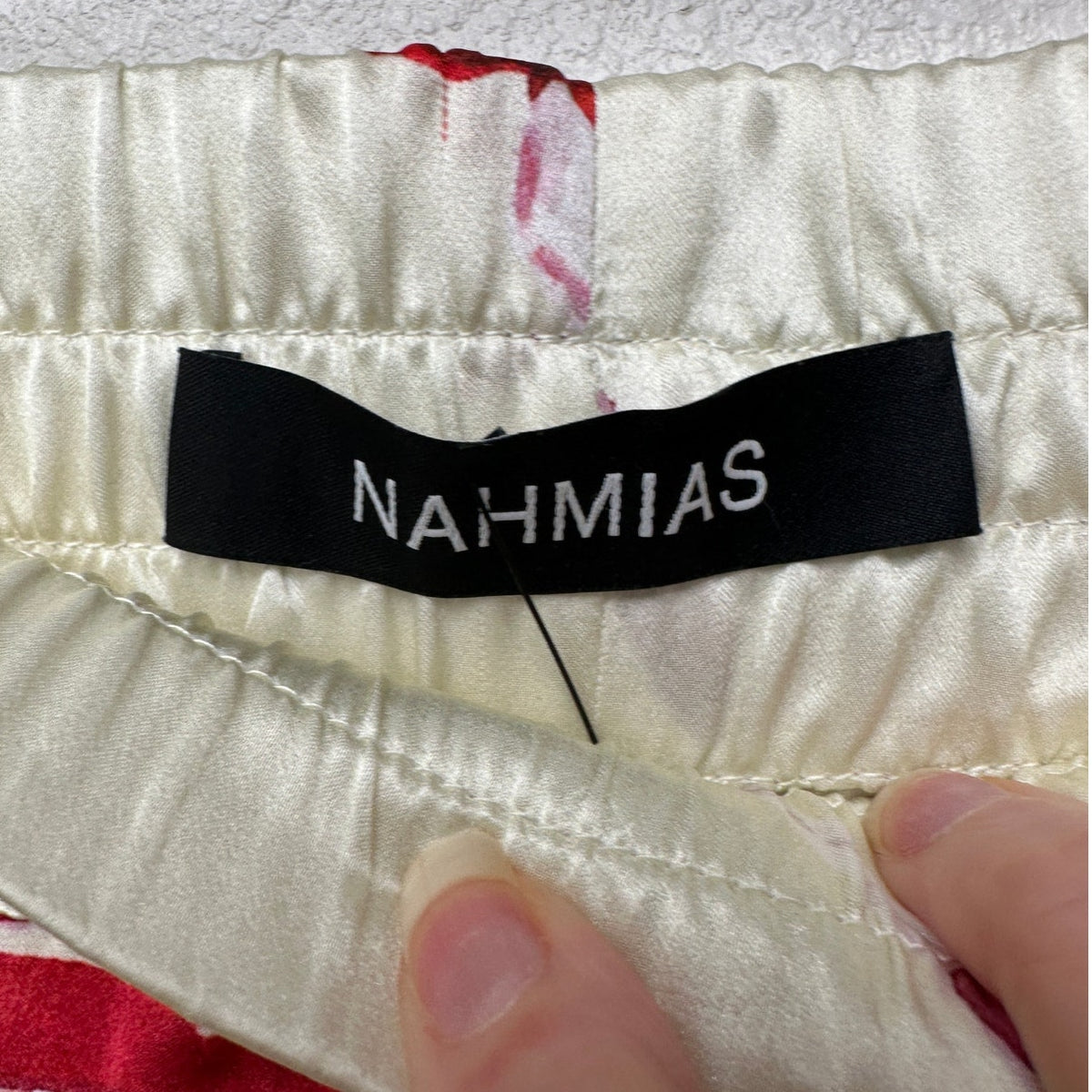 Nahmias Silk Pajama Set Wine Glass Print Ivory Cream L