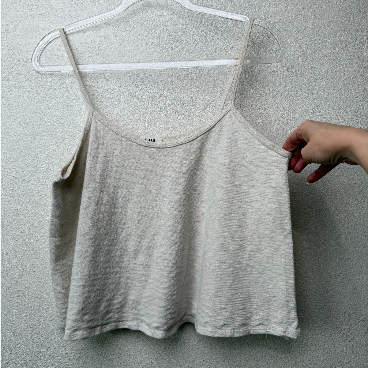LNA Cream Cotton Spaghetti Strap Crop Top Womens L