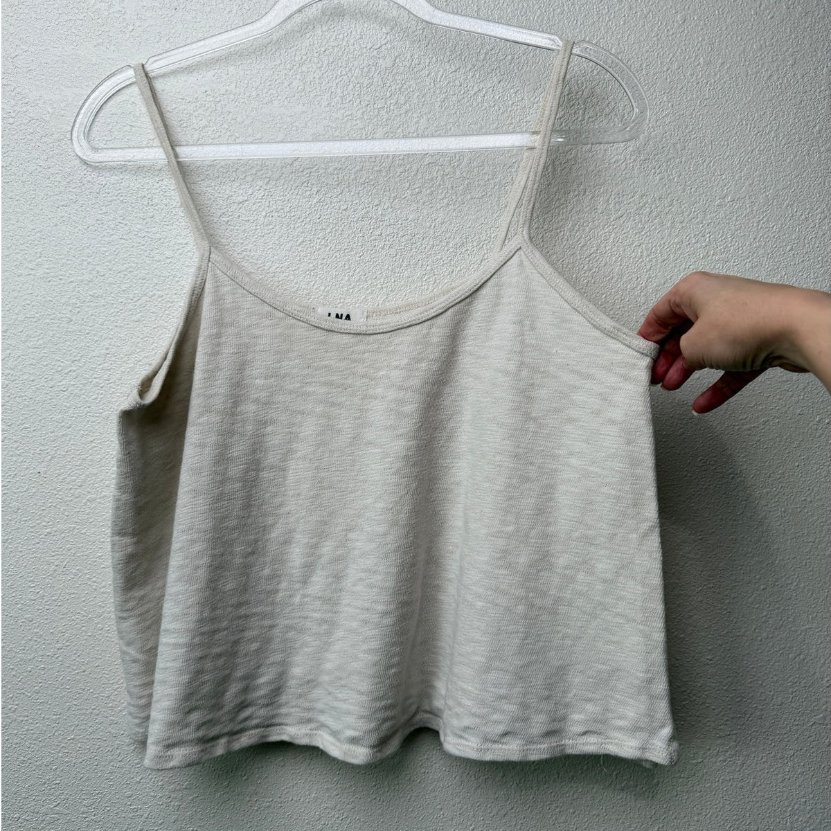 LNA Cream Cotton Spaghetti Strap Crop Top Womens L