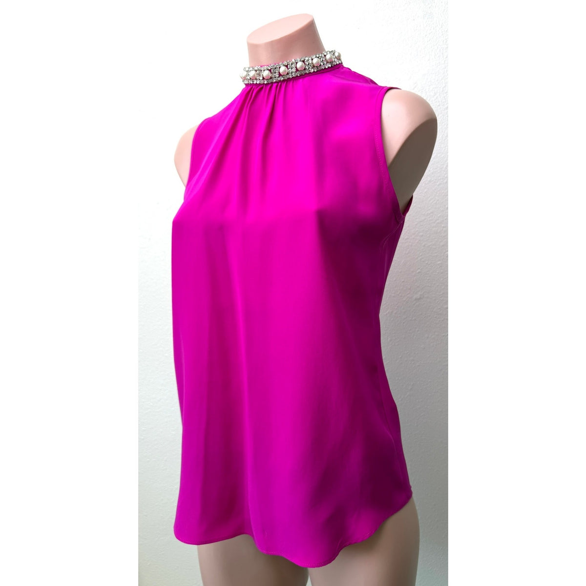 Amanda Uprichard Silk Pearl High Neck Blouse US S Pink