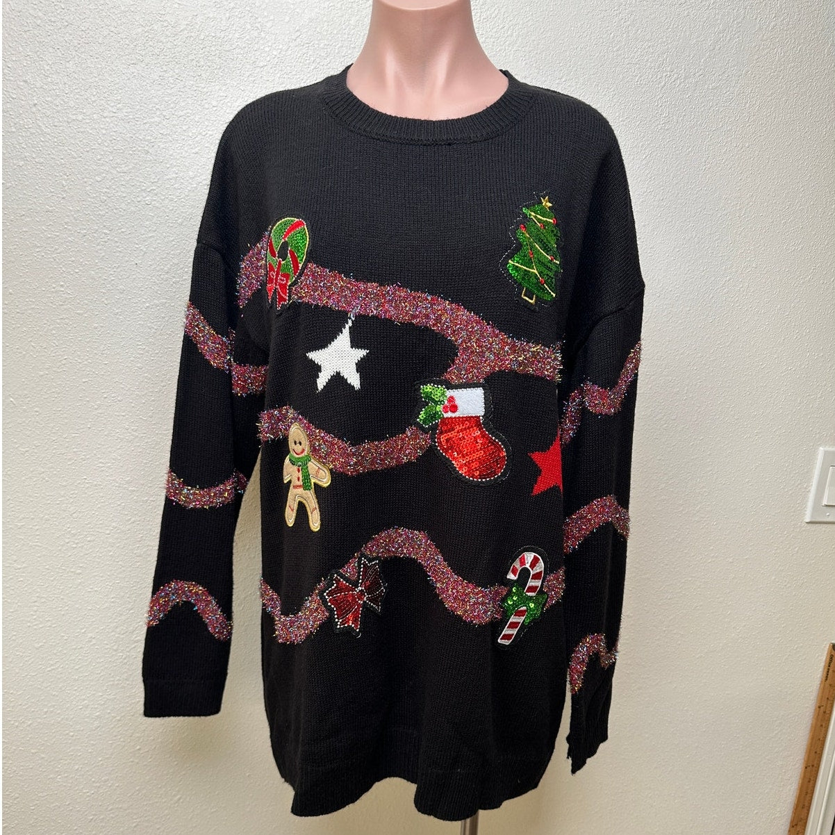Forever 21 Plus 2X Black Sequin Ugly Christmas Sweater Dress
