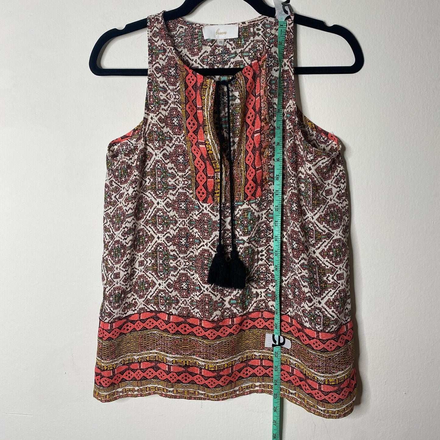 Braeve Brown Peach Teal and Cream Aztec Front Tie Sleeveless Tank Extra Small