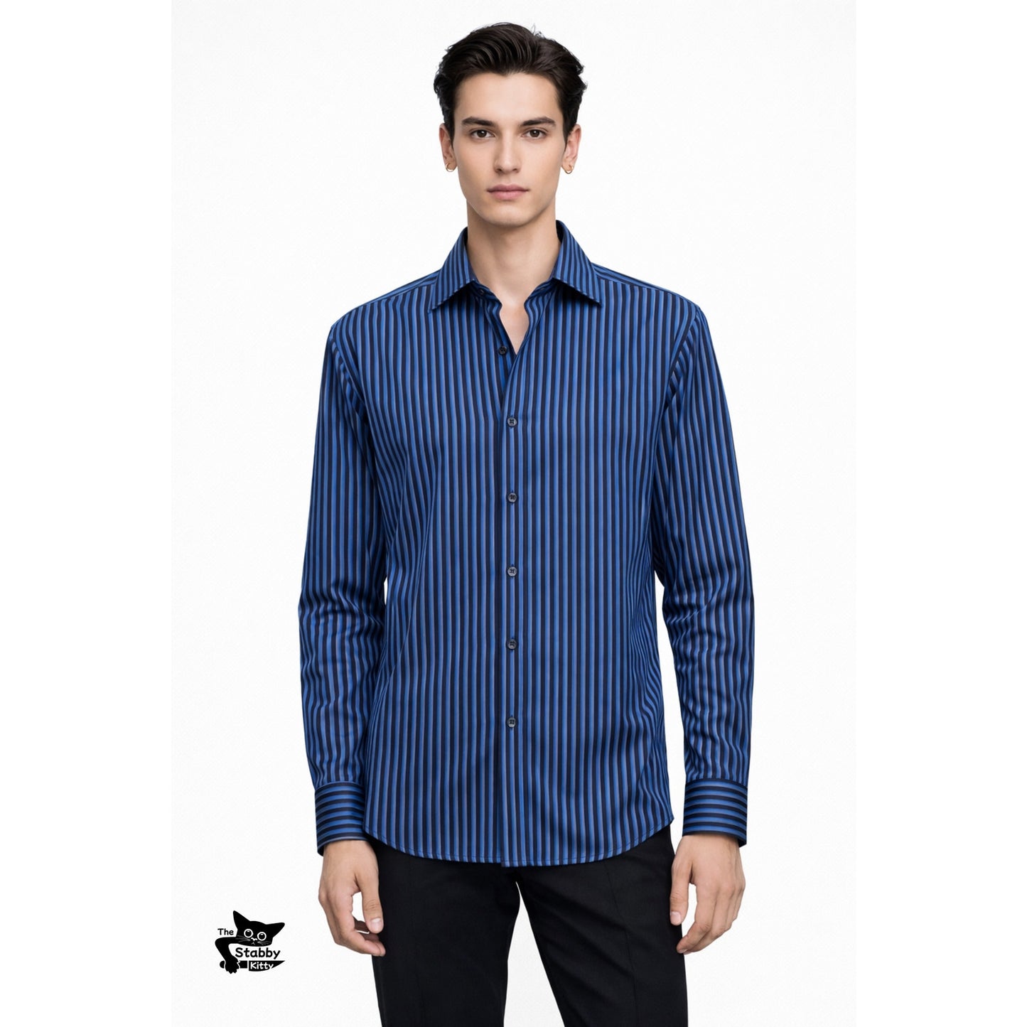 English Laundry Blue Black Stripe Button Front Shirt Mens L