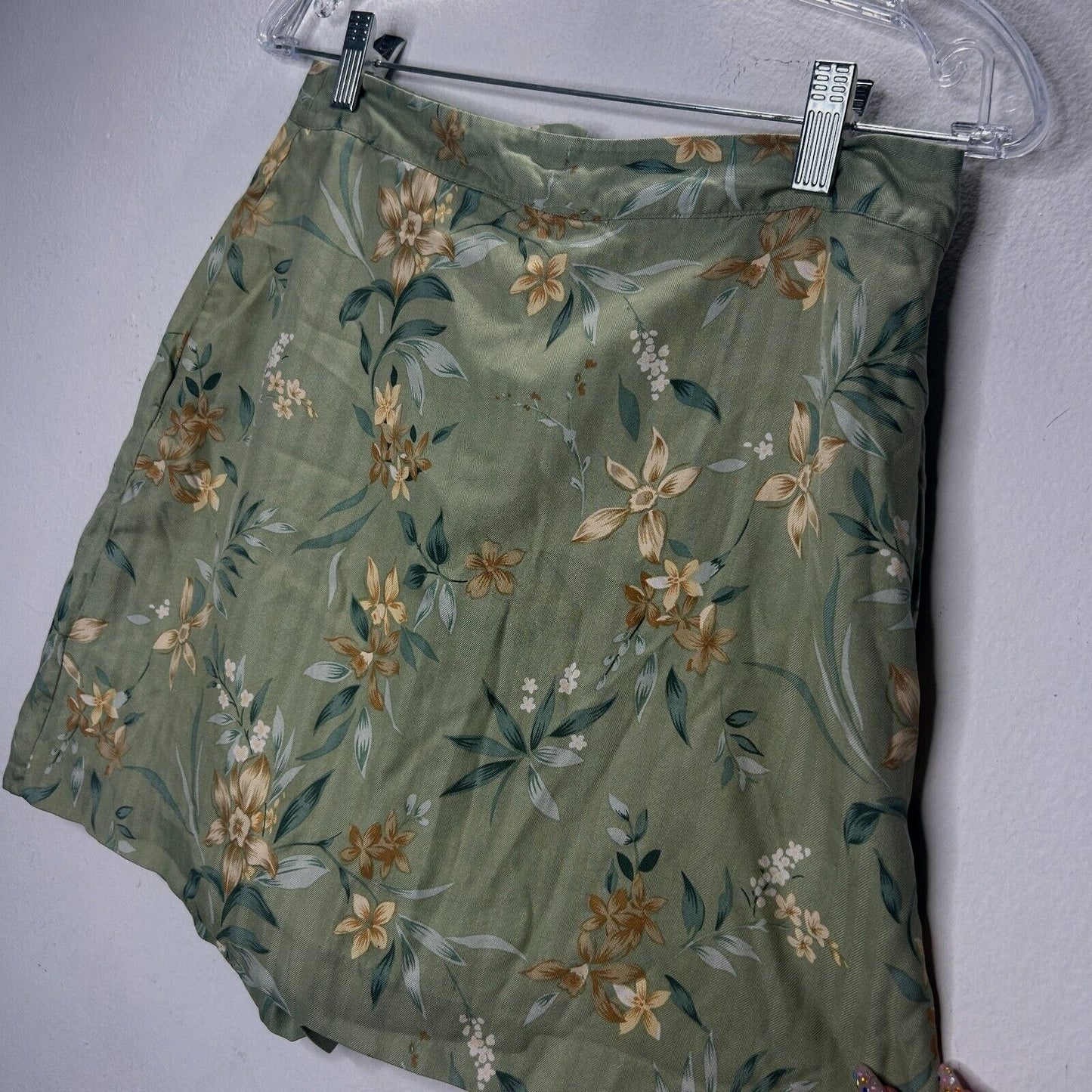 EP Pro 100% Silk Green Yellow & Cream Floral Golf Mini Skirt Skort 4