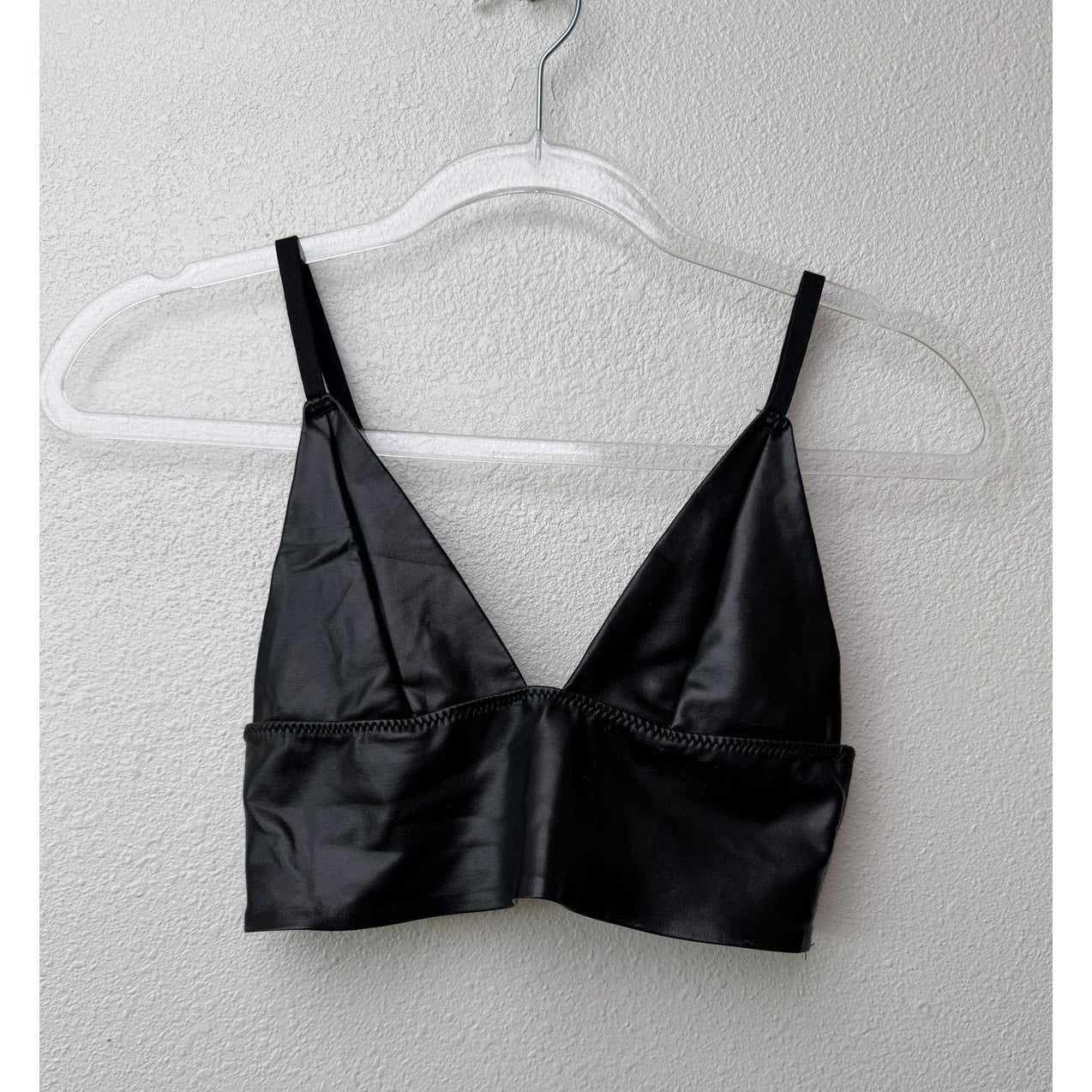 Black Faux Leather Triangle Bralette Women S