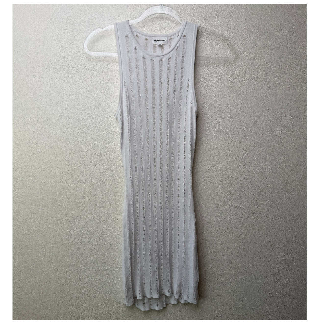Superdown White Distressed Stripe Knit Sleeveless Cover Up Dress XS