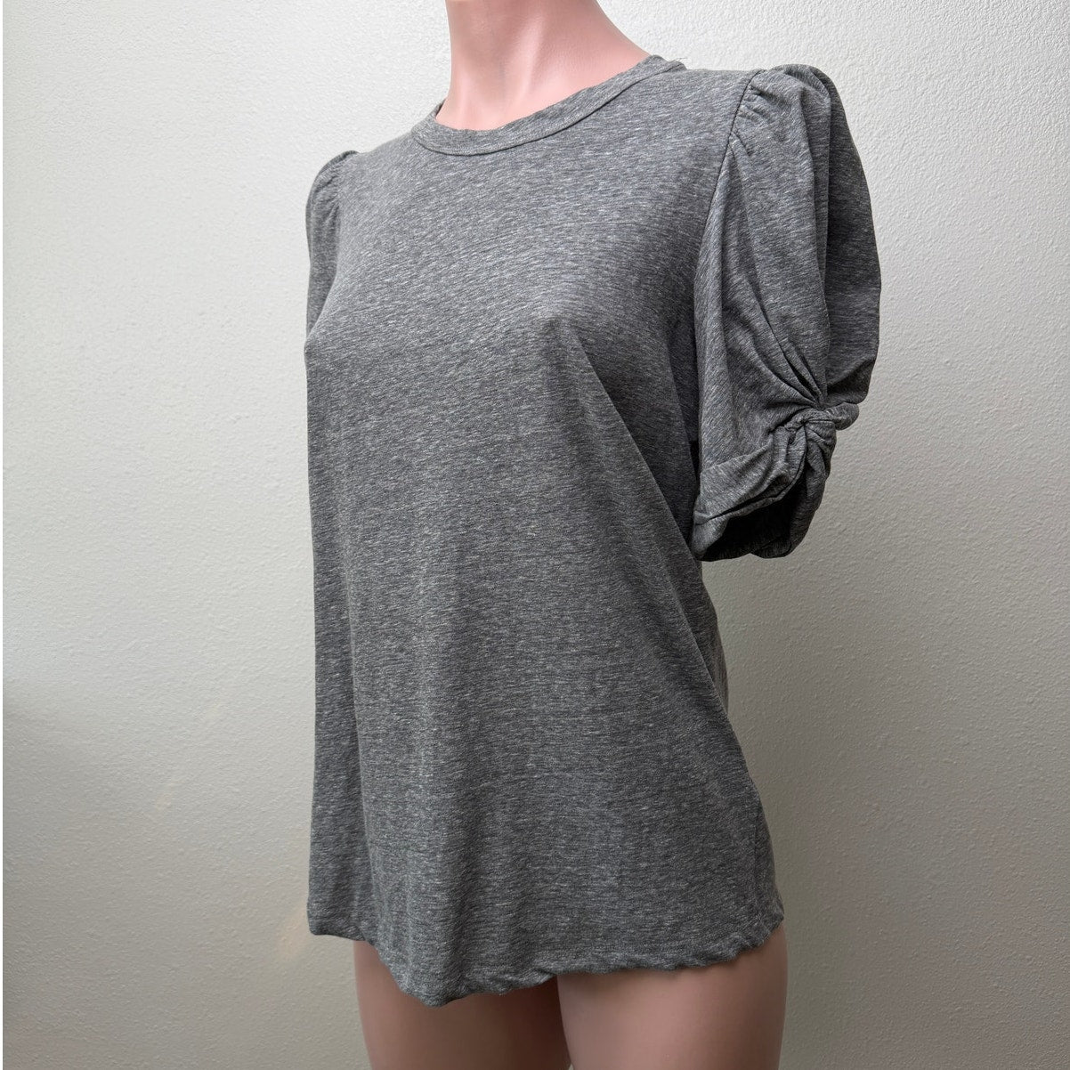 A.L.C. T Shirt Gray Puff Sleeve Women US S Crewneck Cotton