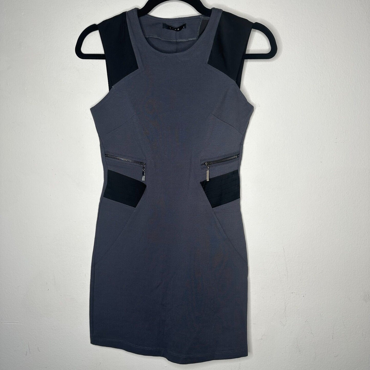 NWT Lime Black Blue Sleeveless Thick Bodycon Mini Dress Colorblock Zipper Small