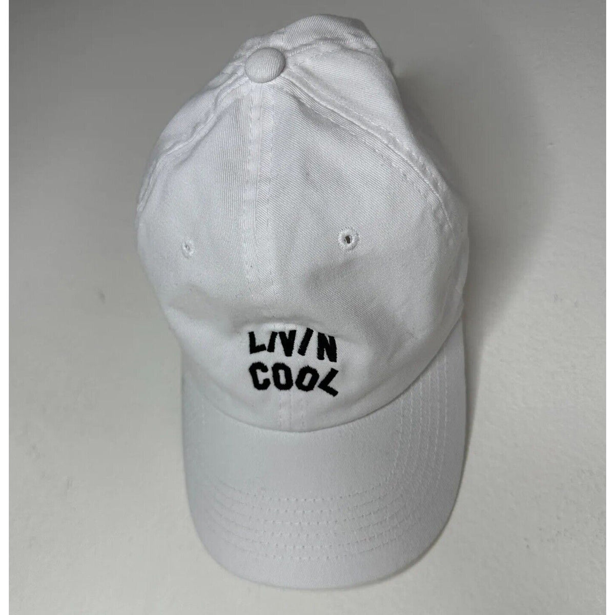 NWOT Livin Cool White Adjustable Baseball Cap Hat Black Livin Cool Graphic OS