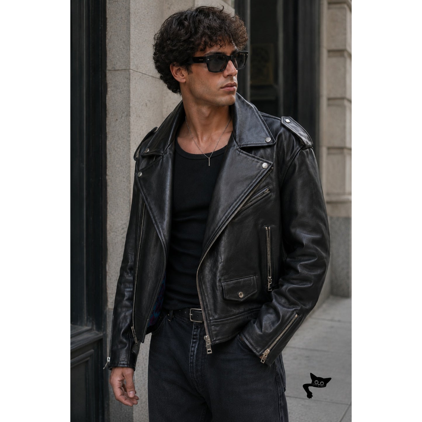 Versace Black Leather Moto Biker Jacket Men L