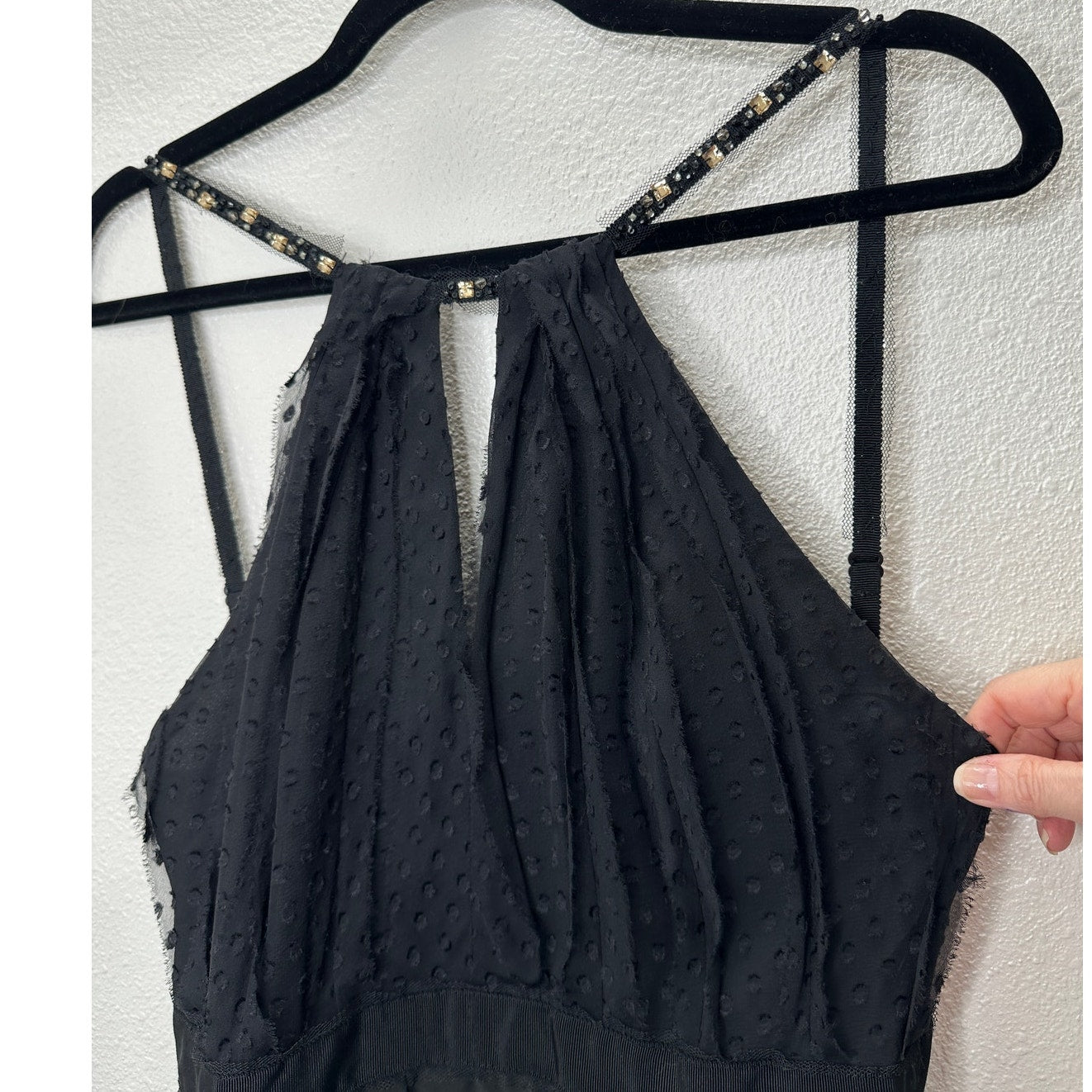 BCBGMAXAZRIA Black Lace Tiered Ruffle Low Back Keyhole Front Maxi Dress 4