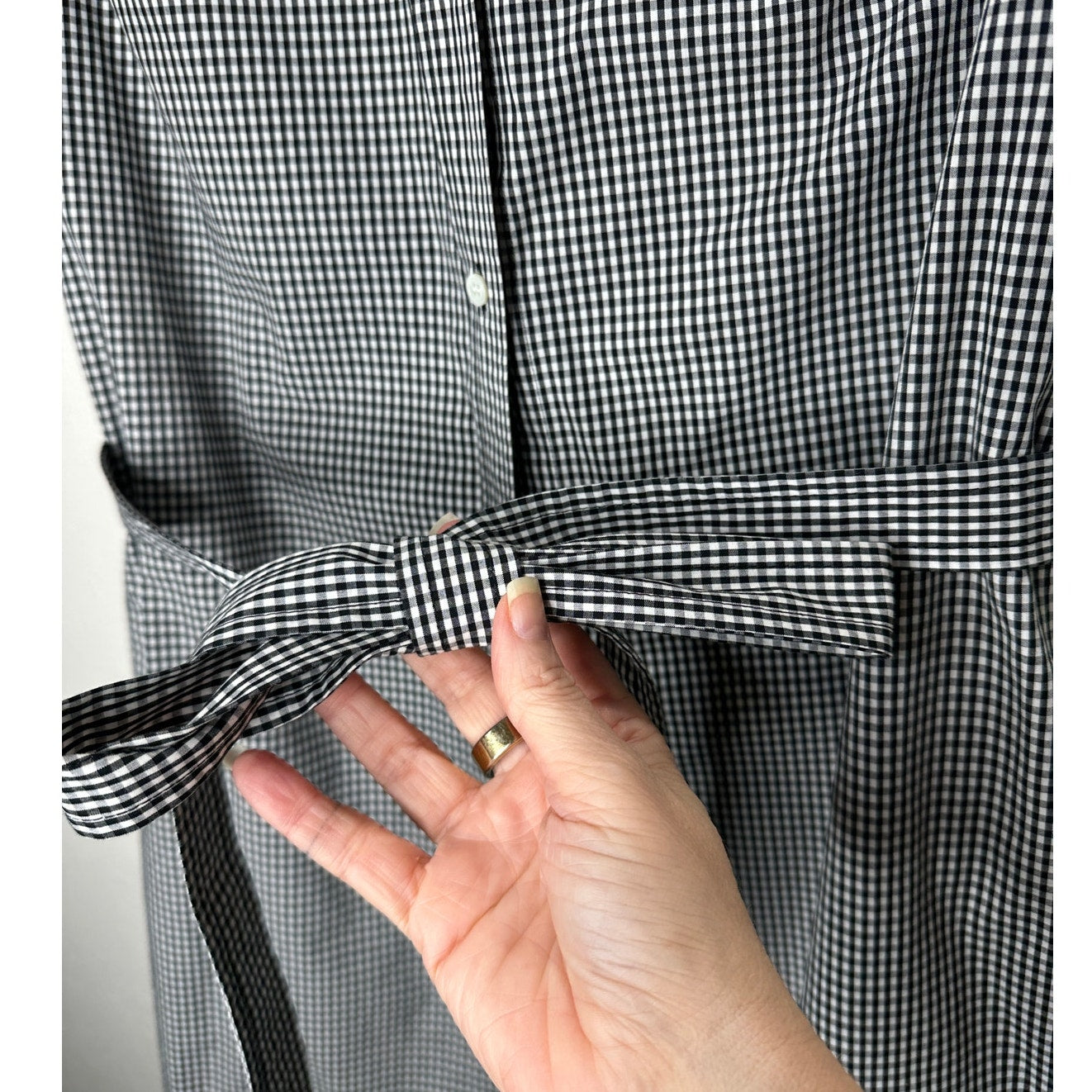 Frame Black & White Gingham Sleeveless Shoulder Pad Button Collared Shirtdress S
