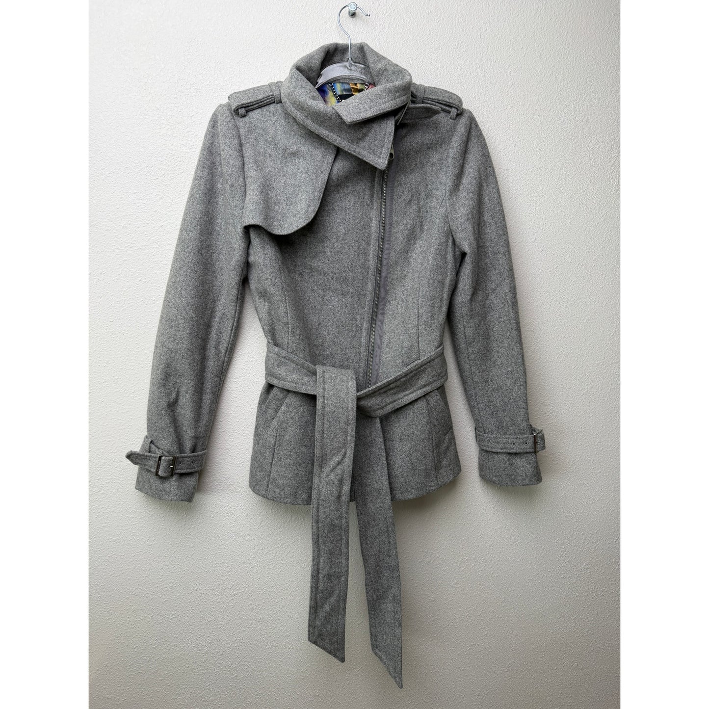 Ted Baker Gray Belted Zip Jacket Womens US 4 Heathered Coat