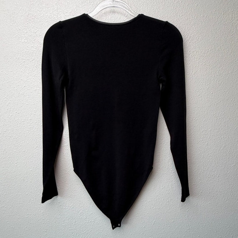 Wolford Black Long Sleeve Stretch Bodysuit Snap Closure Size M