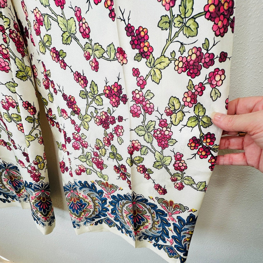 NWT Etro Vanilla Silk Leaf Print Cropped Wide Leg Designer Pants Paisley Hem