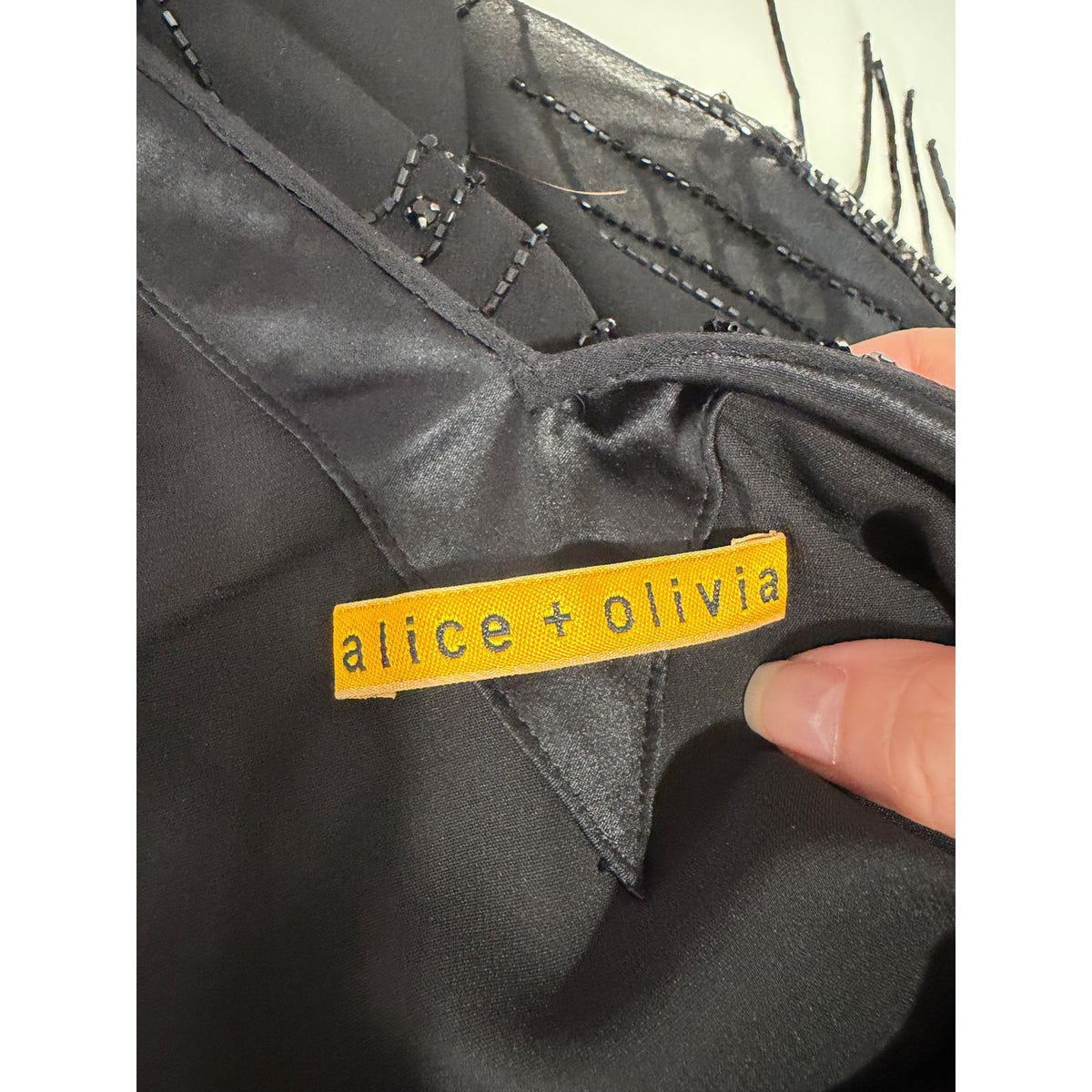 Alice + Olivia Black Beaded V Neck Mini Dress Women US 4
