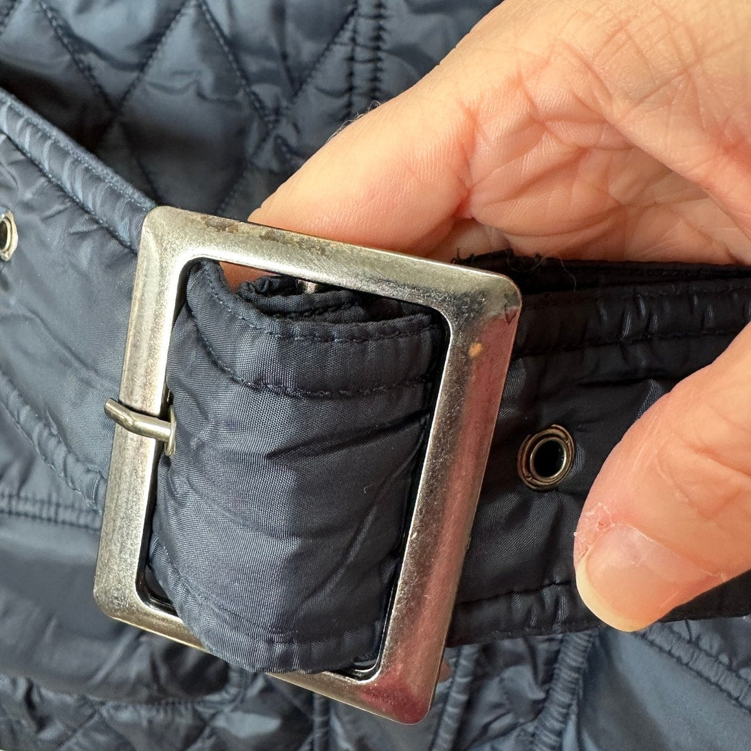 Banana Republic Navy Diamond Quilted Zip Belted Mock Neck Jacket L