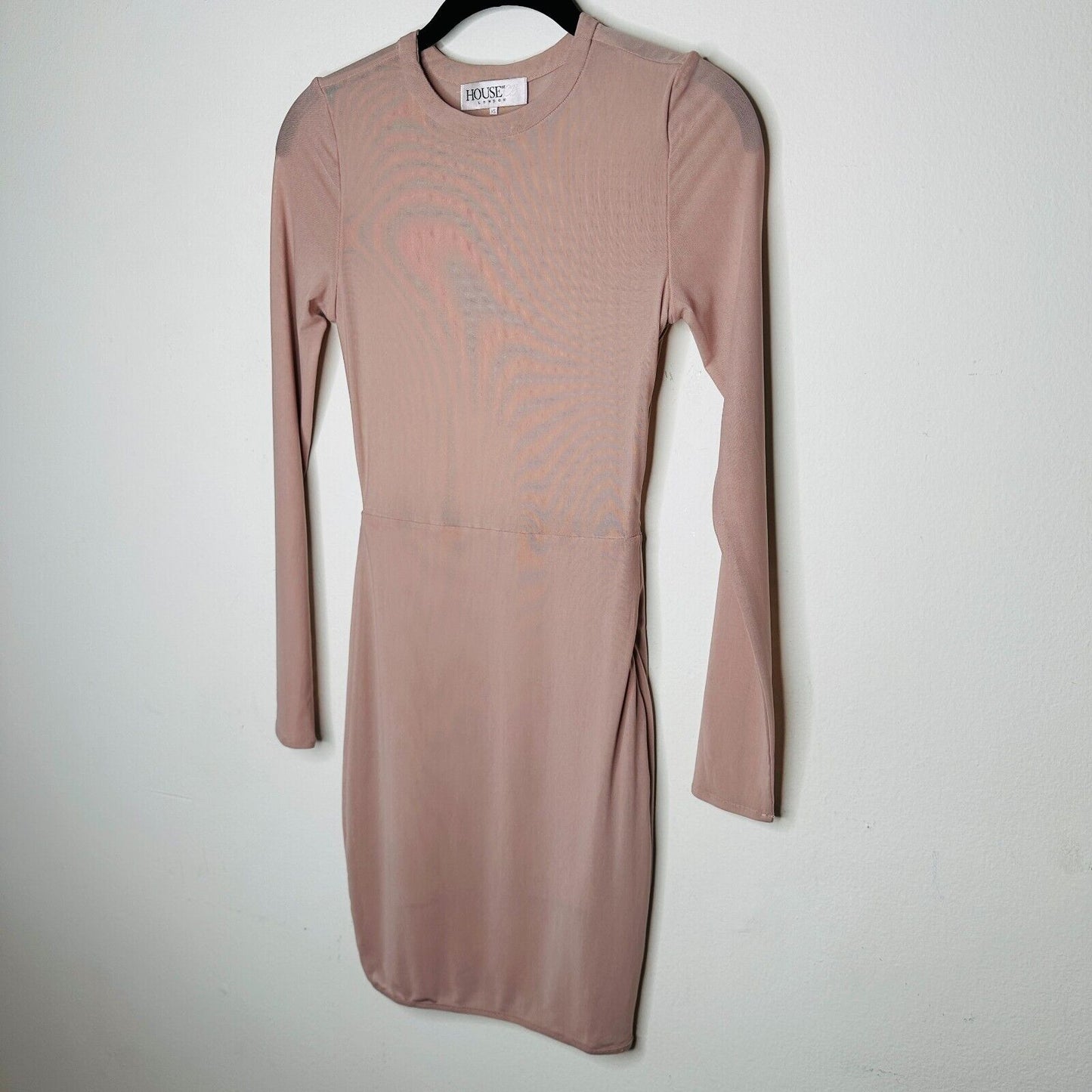 House of CB Light Pink Sheer Long Sleeve Bodycon Side Zip High Neck Dress XS
