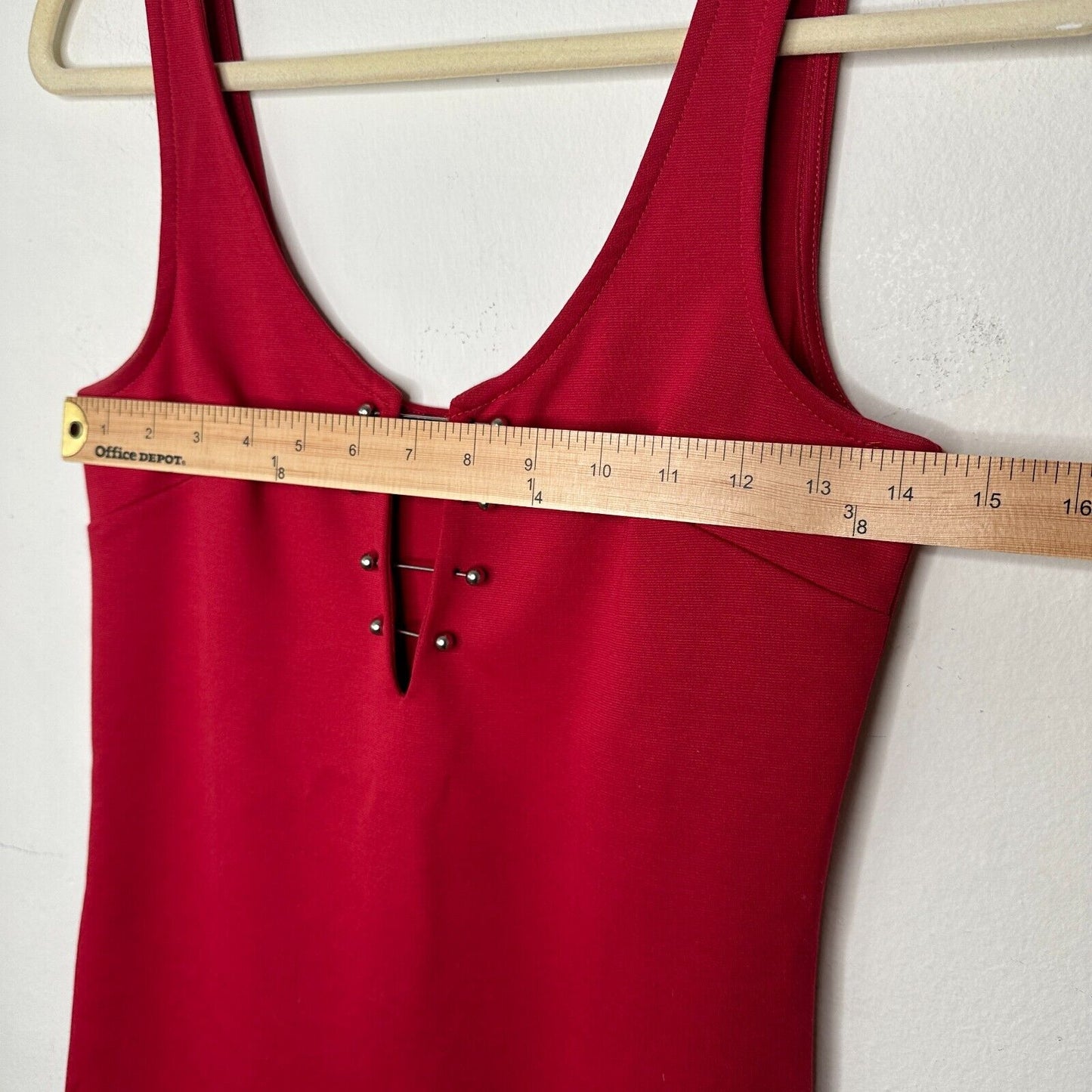 G by Guess Red Bodycon Silver Embellished V-Neck Sleeveless Mini Dress Small