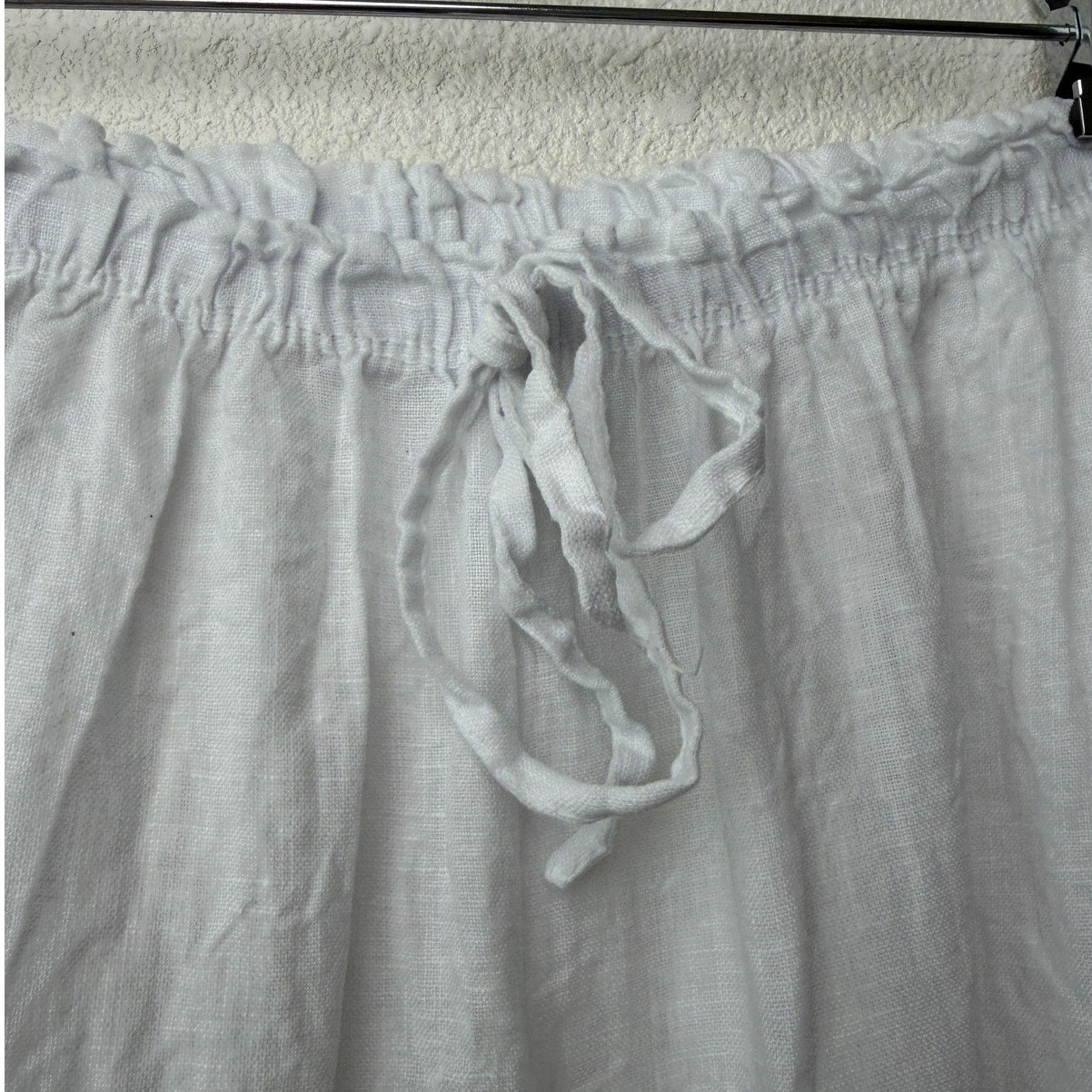 Nati White Linen Wide Leg Palazzo Pants High Rise Drawstring