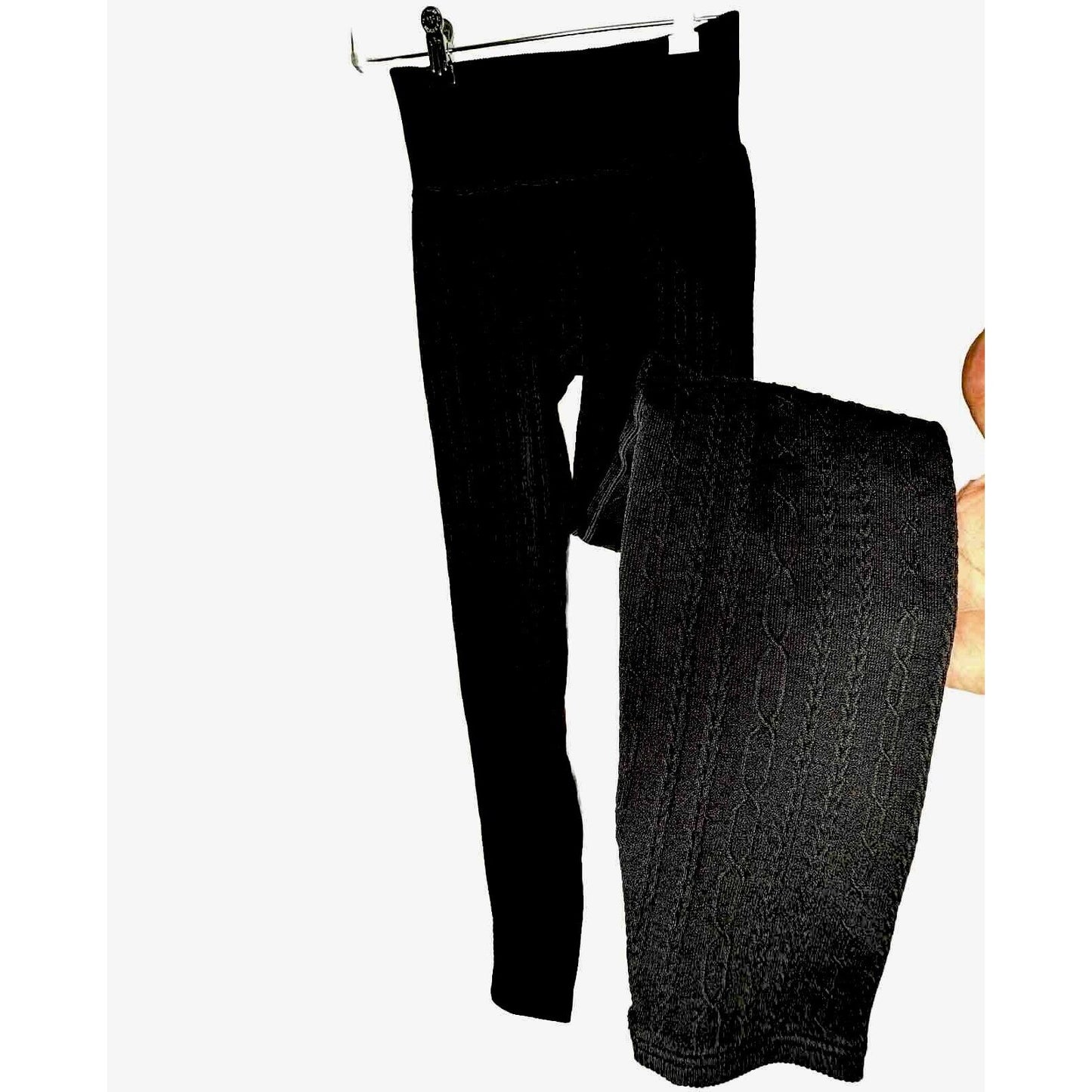Alo Black Opaque Seamless Cable Knit Print High Waist Stretch Ankle Legging SM