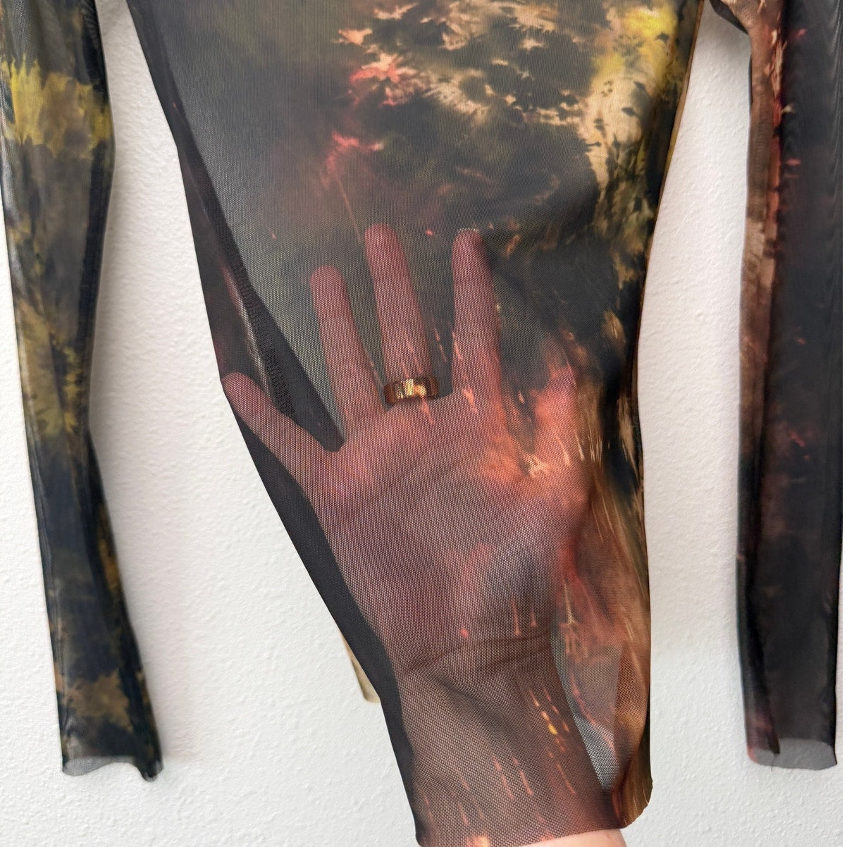 NWT Zara Tie Dye Sheer Mesh Mock Neck Long Sleeve Top