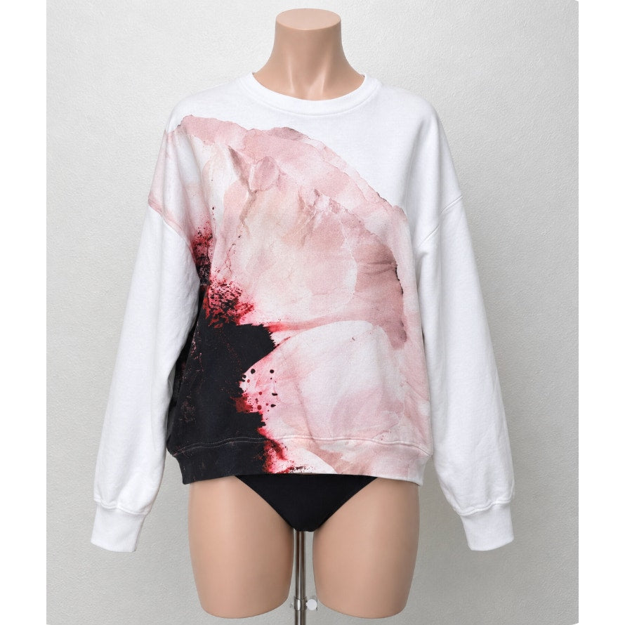 Alexander McQueen Anemone White Red Print Cotton Sweatshirt 46 / 12