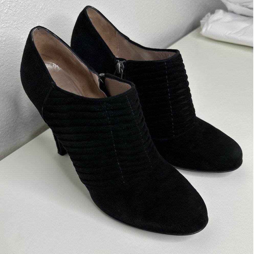 Salvatore Ferragamo Black Suede Narni Stiletto Bootie Side Zip 8