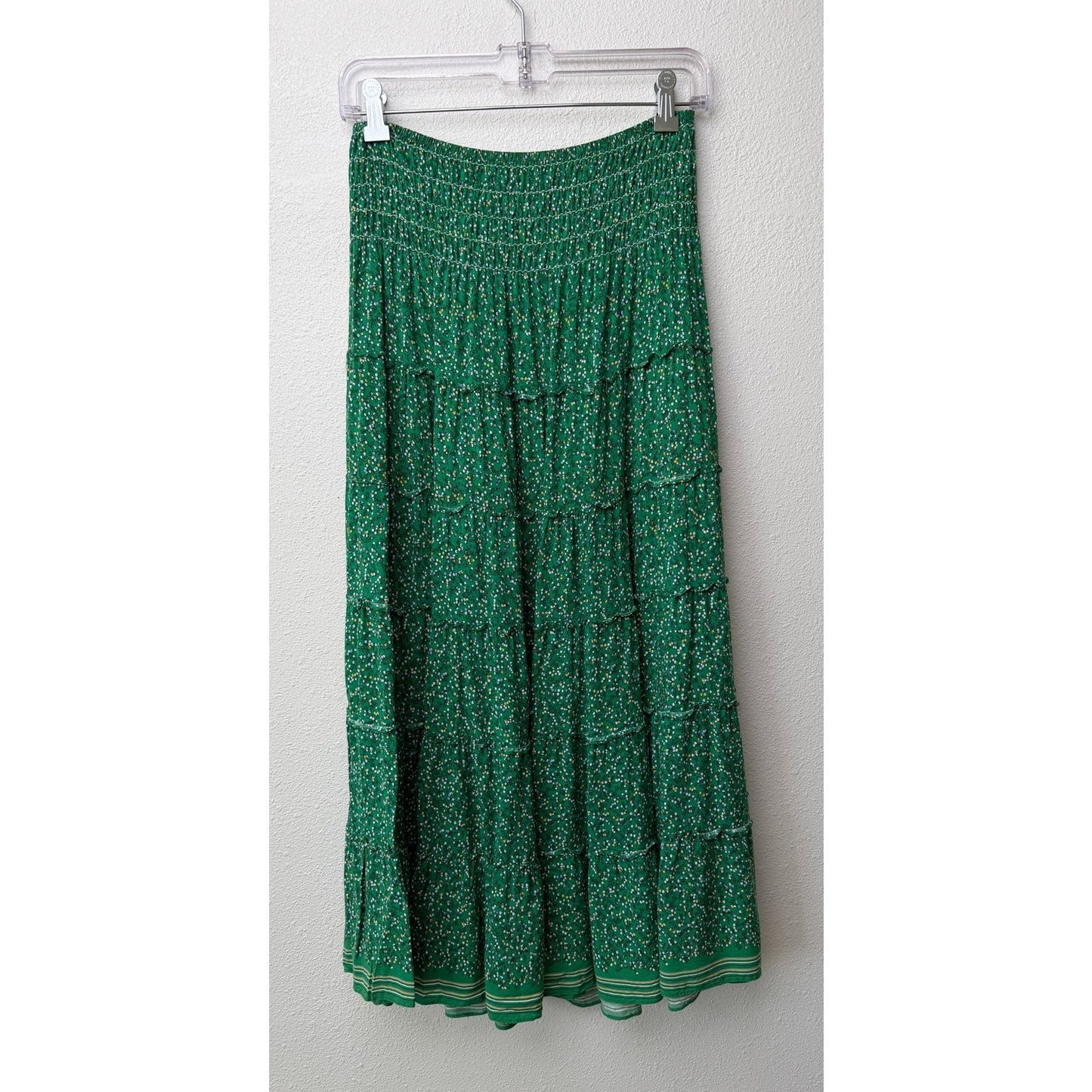 Max Studio Green Floral Tiered Midi Skirt Womens M