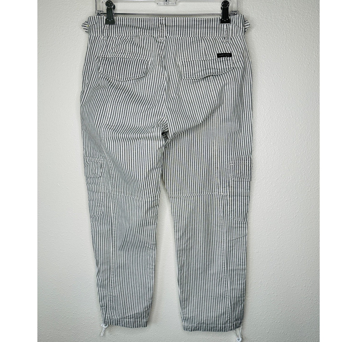Sanctuary White & Gray Striped Cropped Utility Trouser Pant Cinched Ankle 27