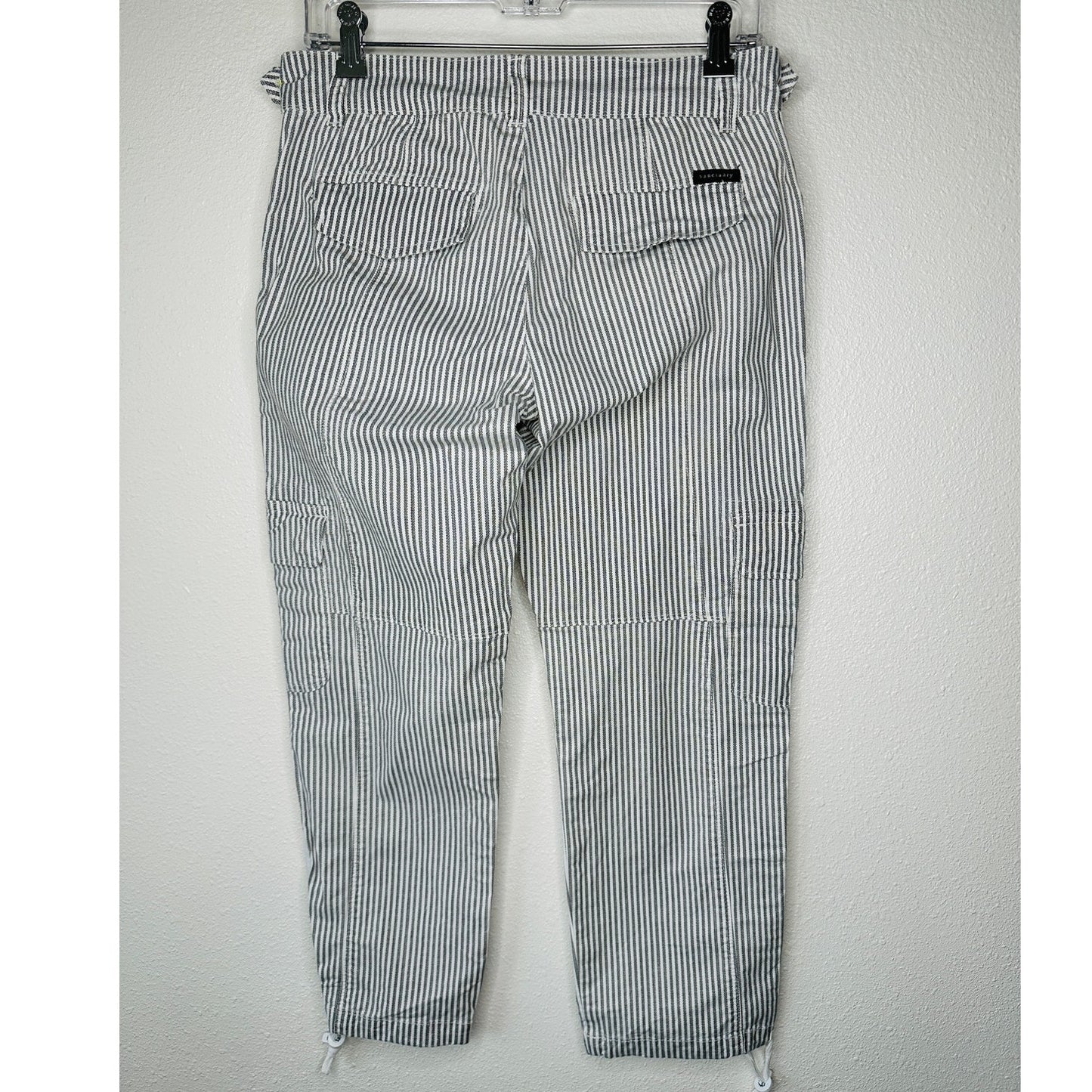 Sanctuary White & Gray Striped Cropped Utility Trouser Pant Cinched Ankle 27