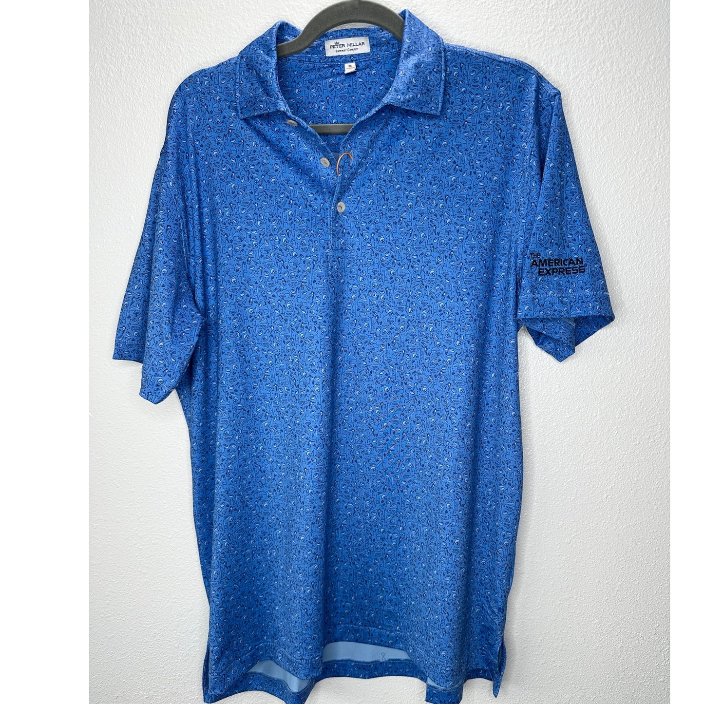 NWT Peter Millar Blue Football Print Short Sleeve Polo Shirt M