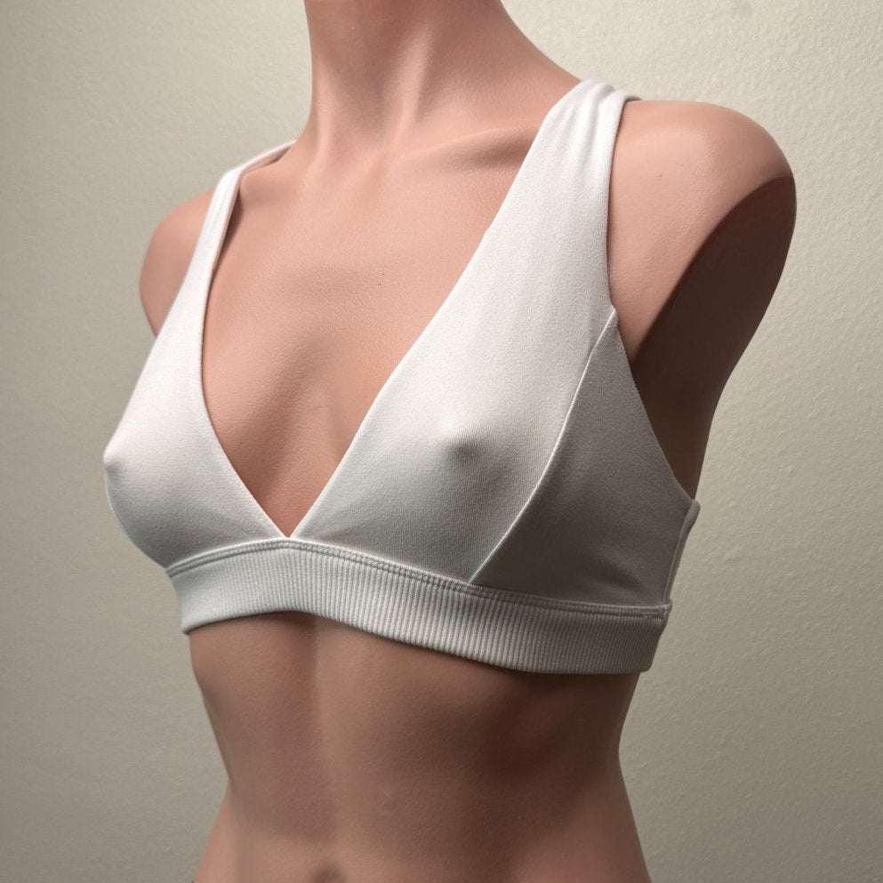 Alo Yoga White Deep V Racerback Sports Bra Alosoft XS