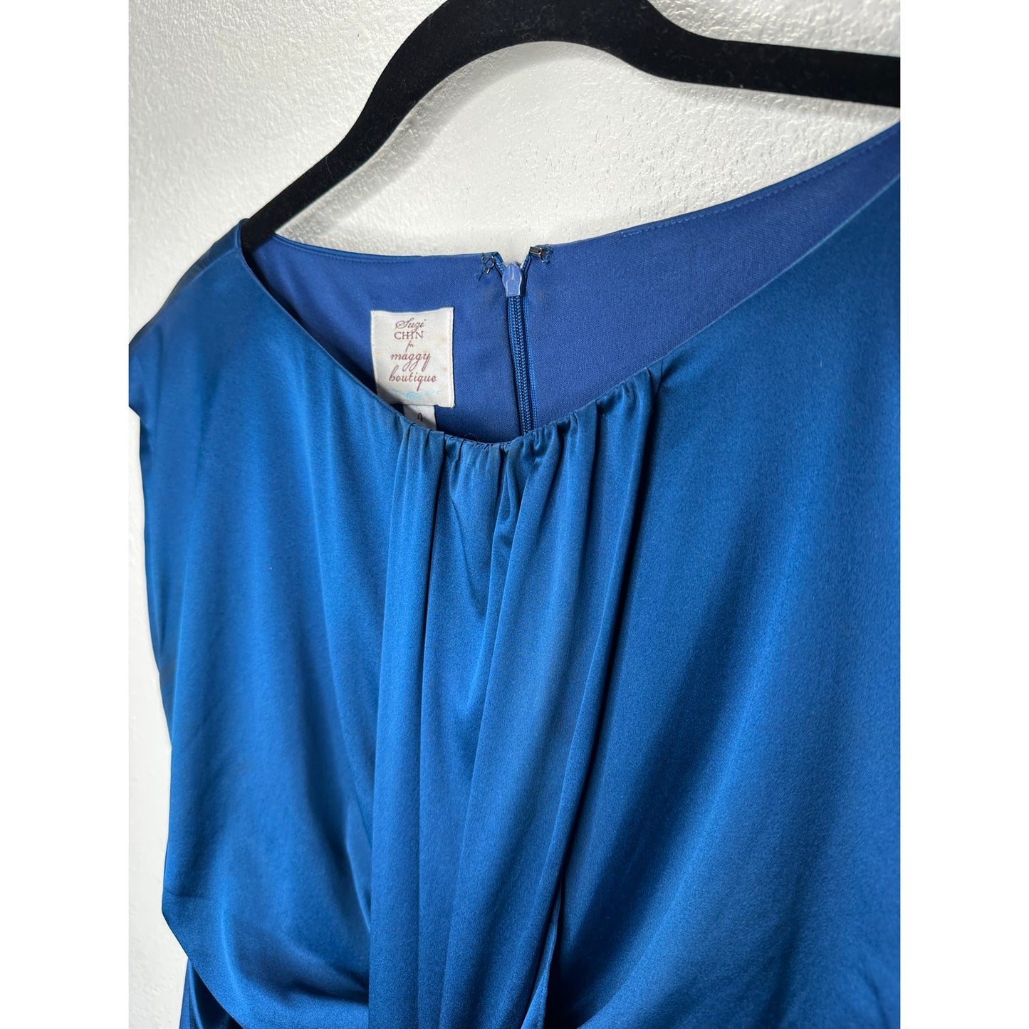 Suzi Chin Royal Blue Silk Lined Twist Front Sleeveless Mini Dress 4