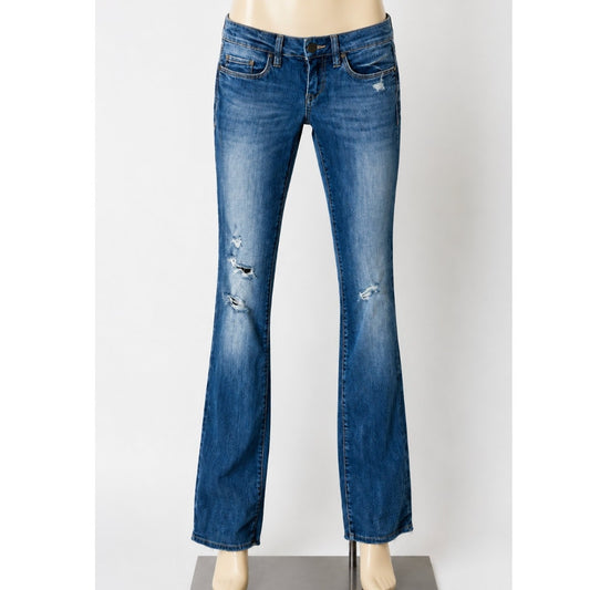 Blank NYC High Cuff Straight Medium Wash Distressed Jeans Low Rise Stretch 24