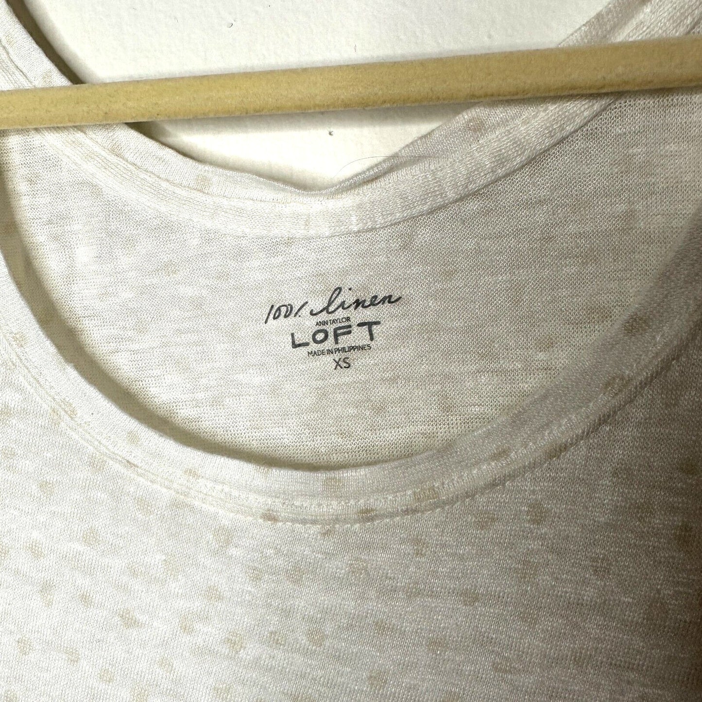 Loft Cream 100% Linen Light Short Sleeve Polka Dot Scoop Neck Shirt Tee XS