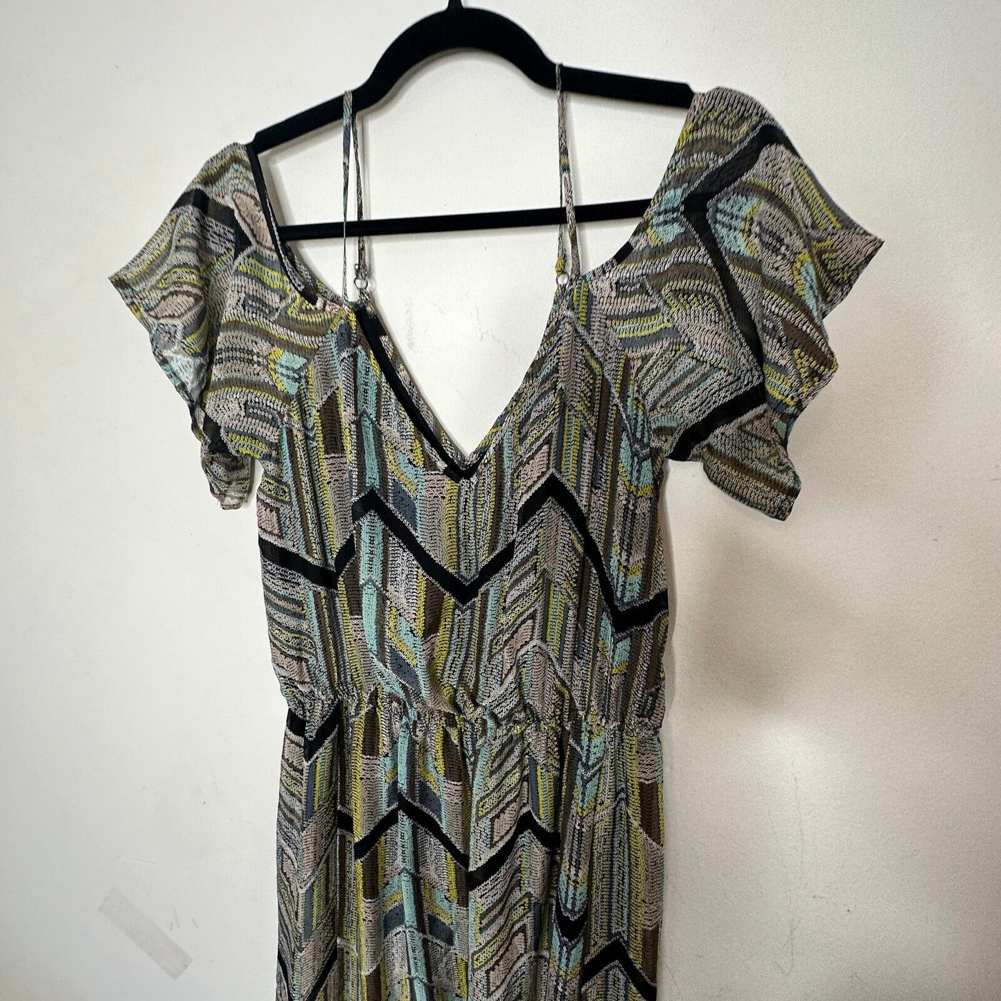 NWT Ella Moss Colorful Mazatlan Off Shoulder Silk Maxi Dress Adj Straps Med
