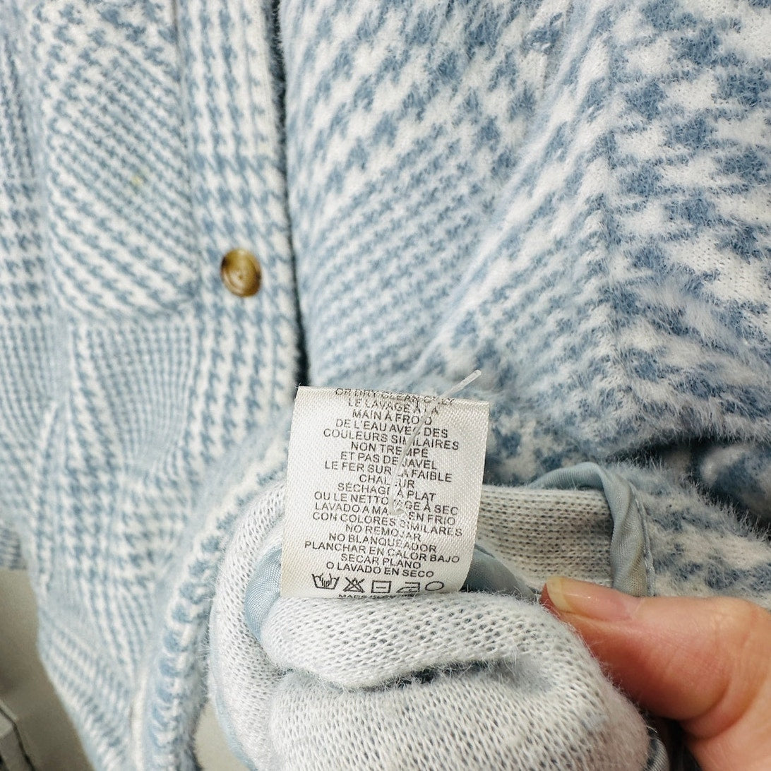 Greylin Blue & White Houndstooth Check Plaid Button Front Collared Jacket L