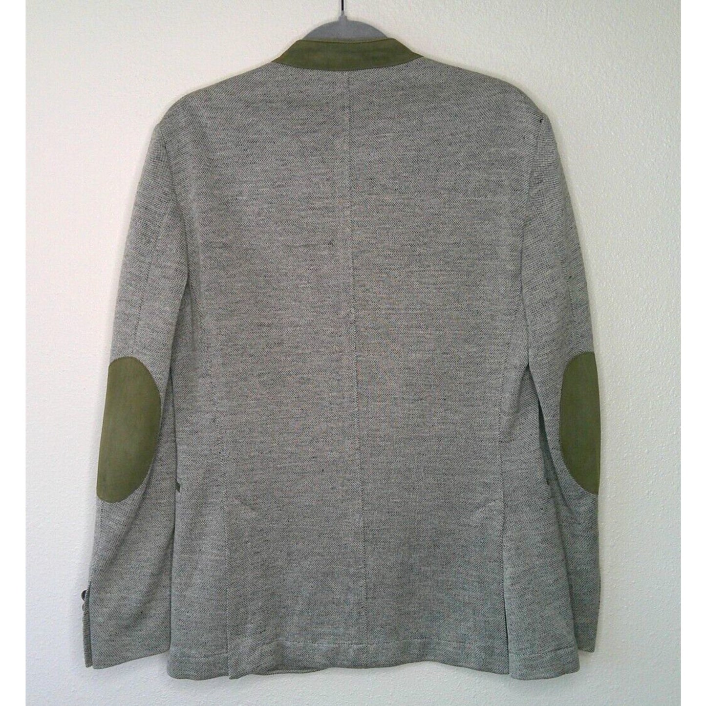 Windsor Blue Tweed with Sage Green Suede Neckline Pockets Patch Elbow Jacket 46