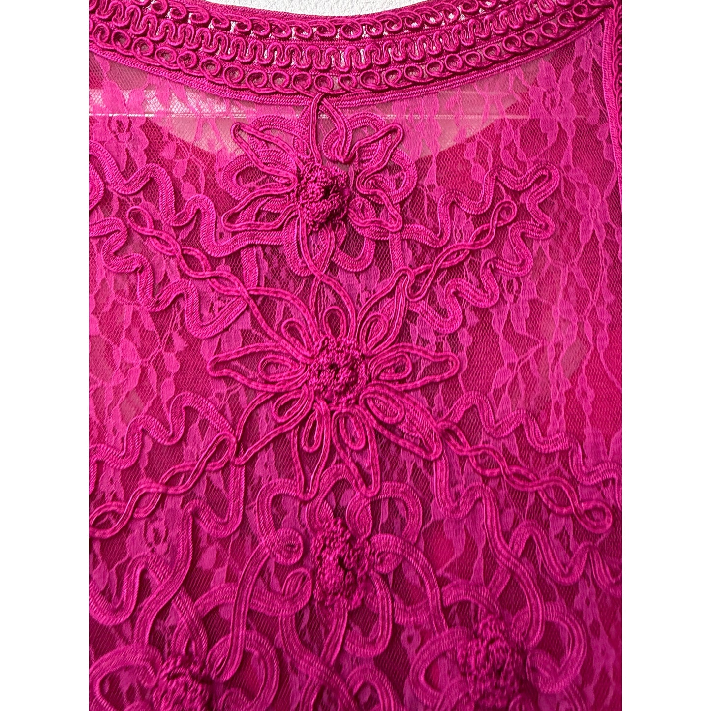Sue Wong Fuchsia Lace Cocktail Dress Sleeveless High Neck Size 14